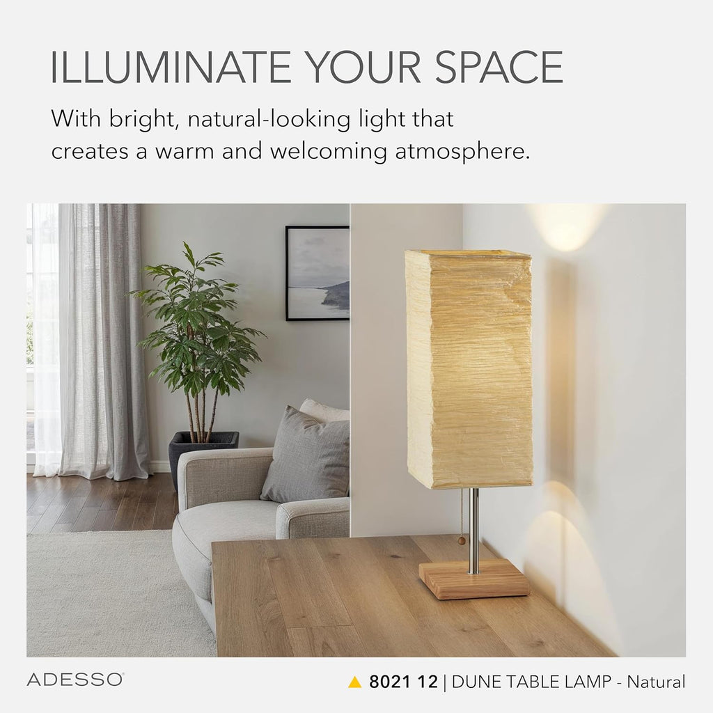 Adesso 26” Table Lamp with Natural Wood Base, Brushed Steel Finish & Crinkle Paper Shade – Perfect Lighting for Bedroom, Living Room and…