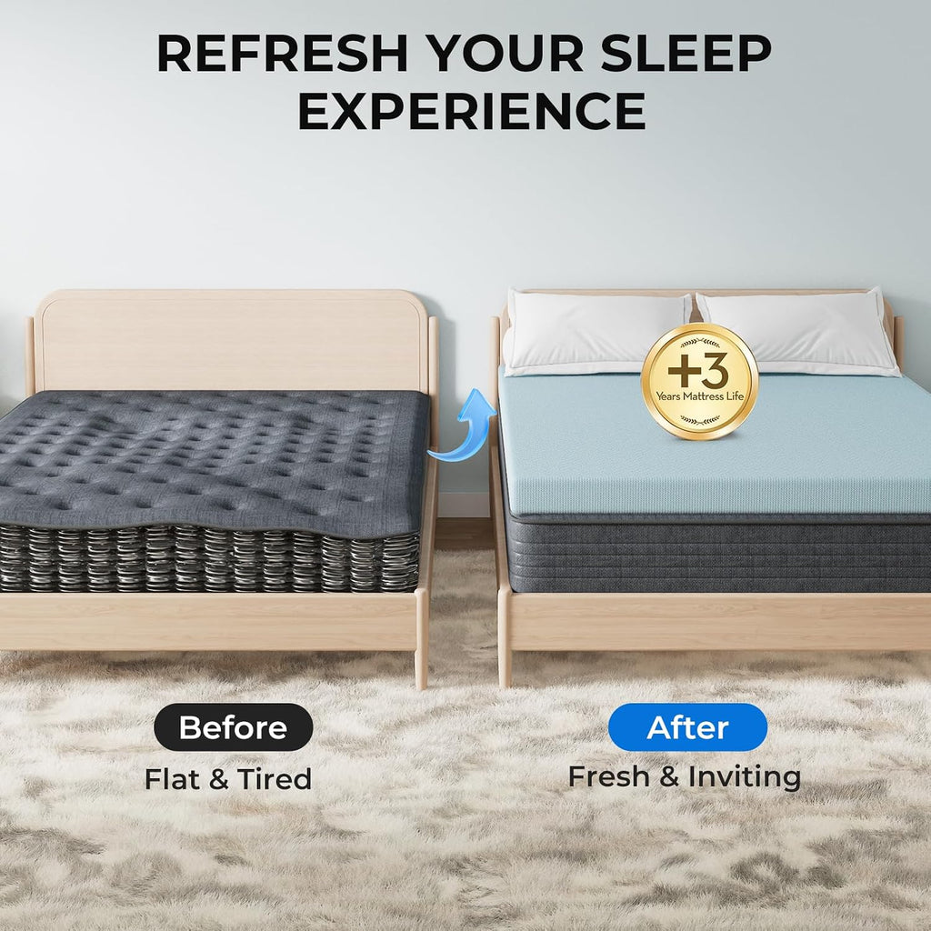 OhGeni 2 Inch King Memory Foam Mattress Topper Pad with Cover, Soft Bed Cover with Anti-Slip Base, Enhanced with Cooling Gel, Comfort for S…