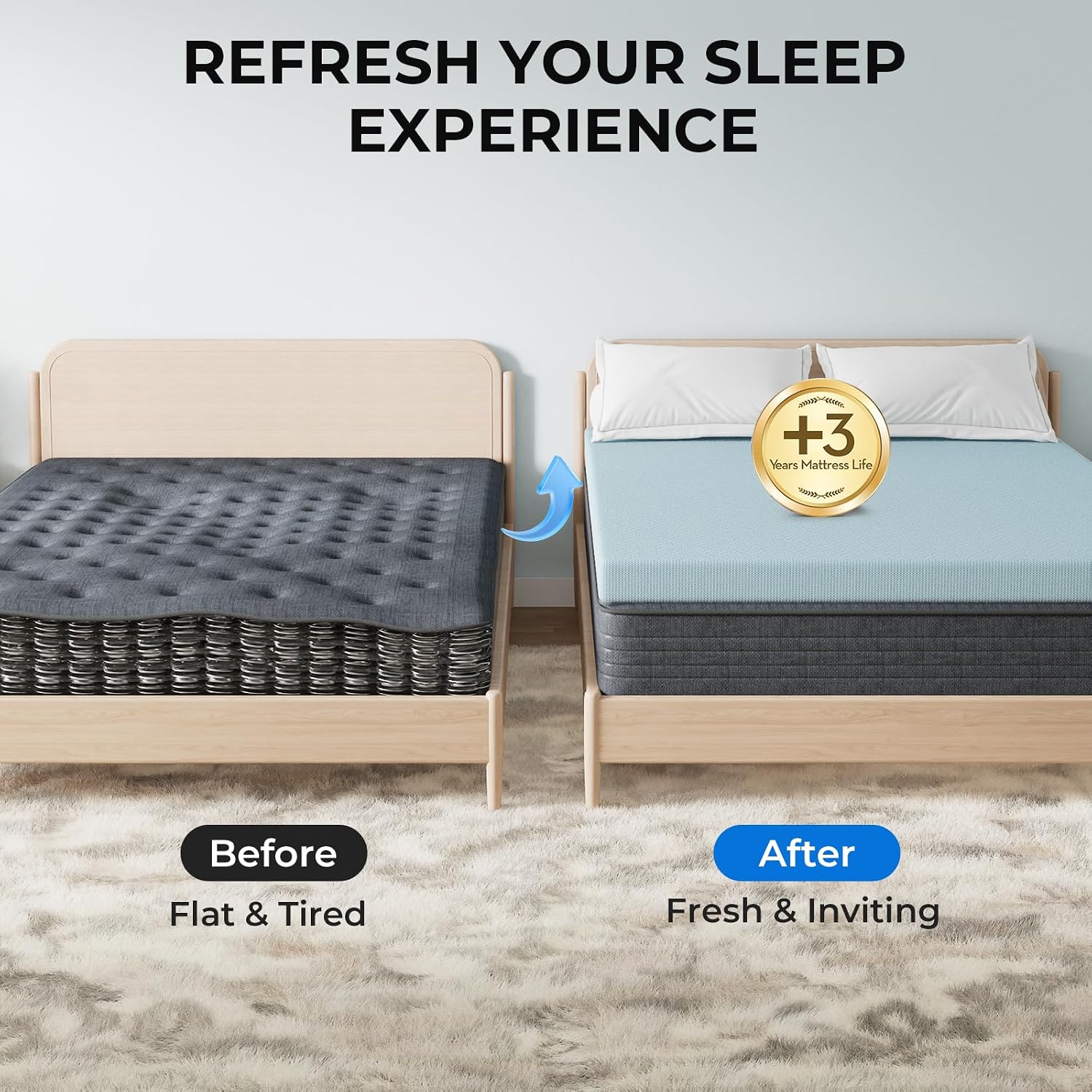 OhGeni 2 Inch Queen Memory Foam Mattress Topper Pad with Cover, Soft Bed Cover with Anti-Slip Base, Enhanced with Cooling Gel, Comfort for…