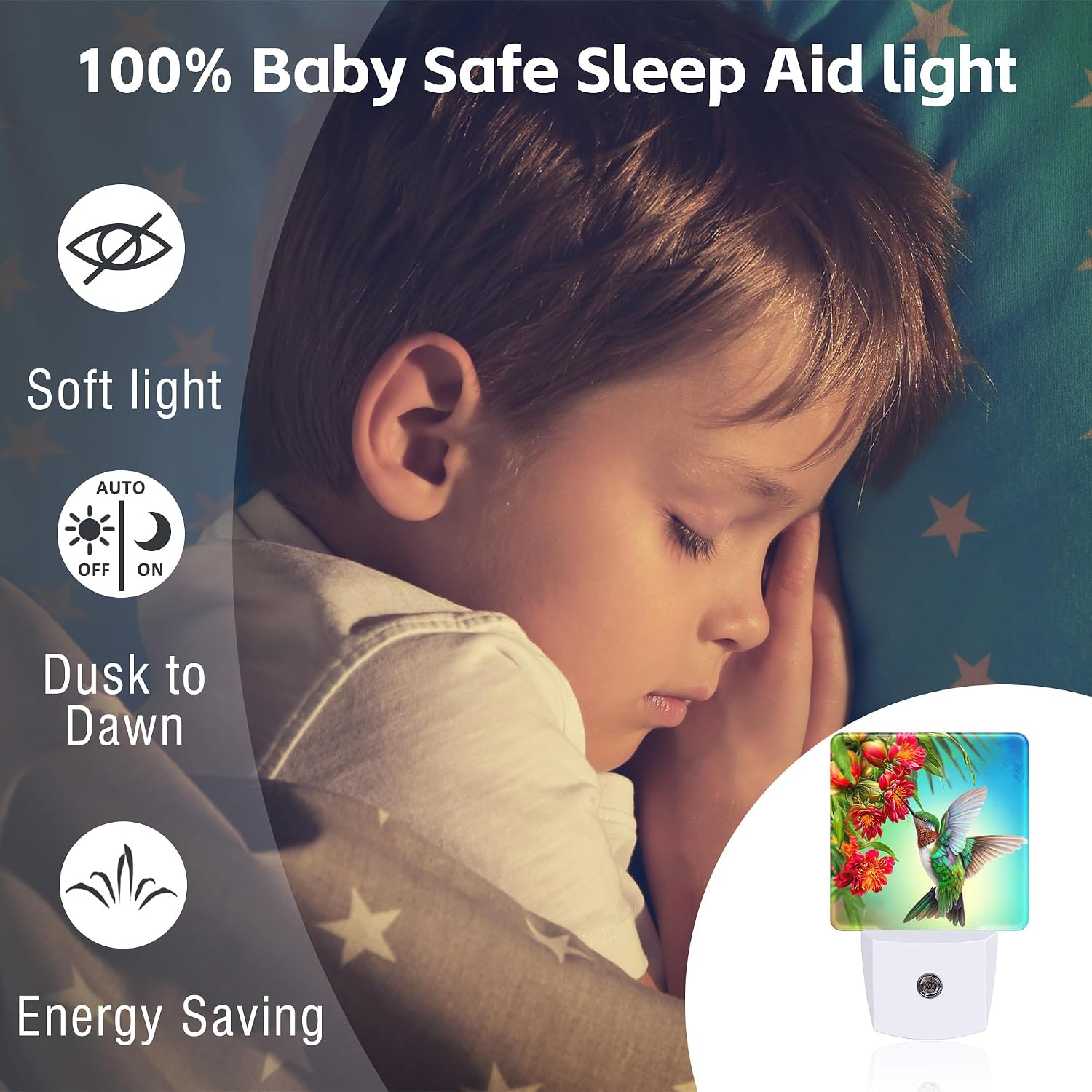 Hummingbird with Flowers Night Light for Kids, Red Tropical Floral Leaves Hummingbird Night Light Plug in with Dusk to Dawn Sensor,0.5w…