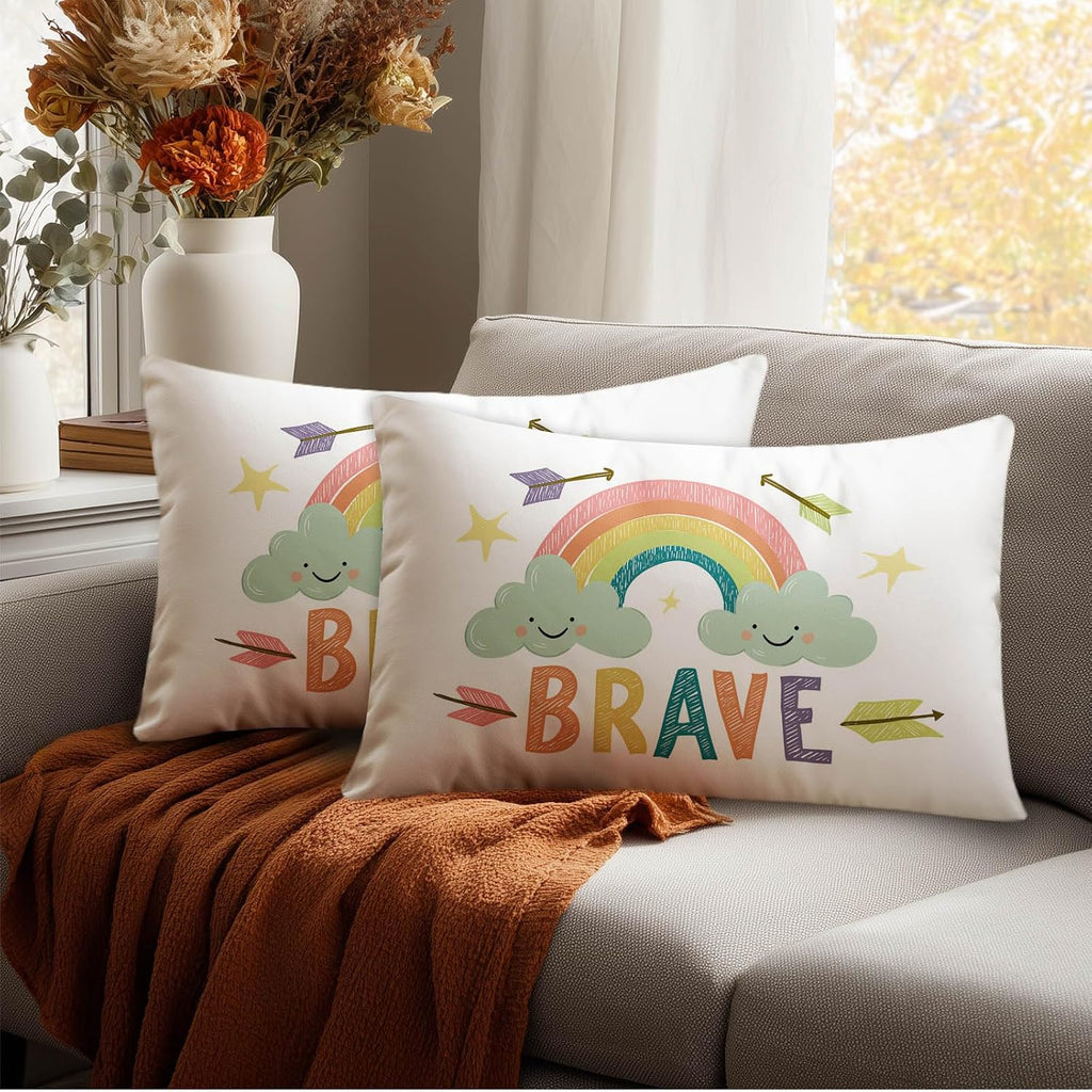 HOMETITUTE Pillow Covers Decorative Pack of 2 Satin 12x20 Inch Rainbow Cloud Art Lumbar Throw Pillow Cases for Sofa Couch Living Room…