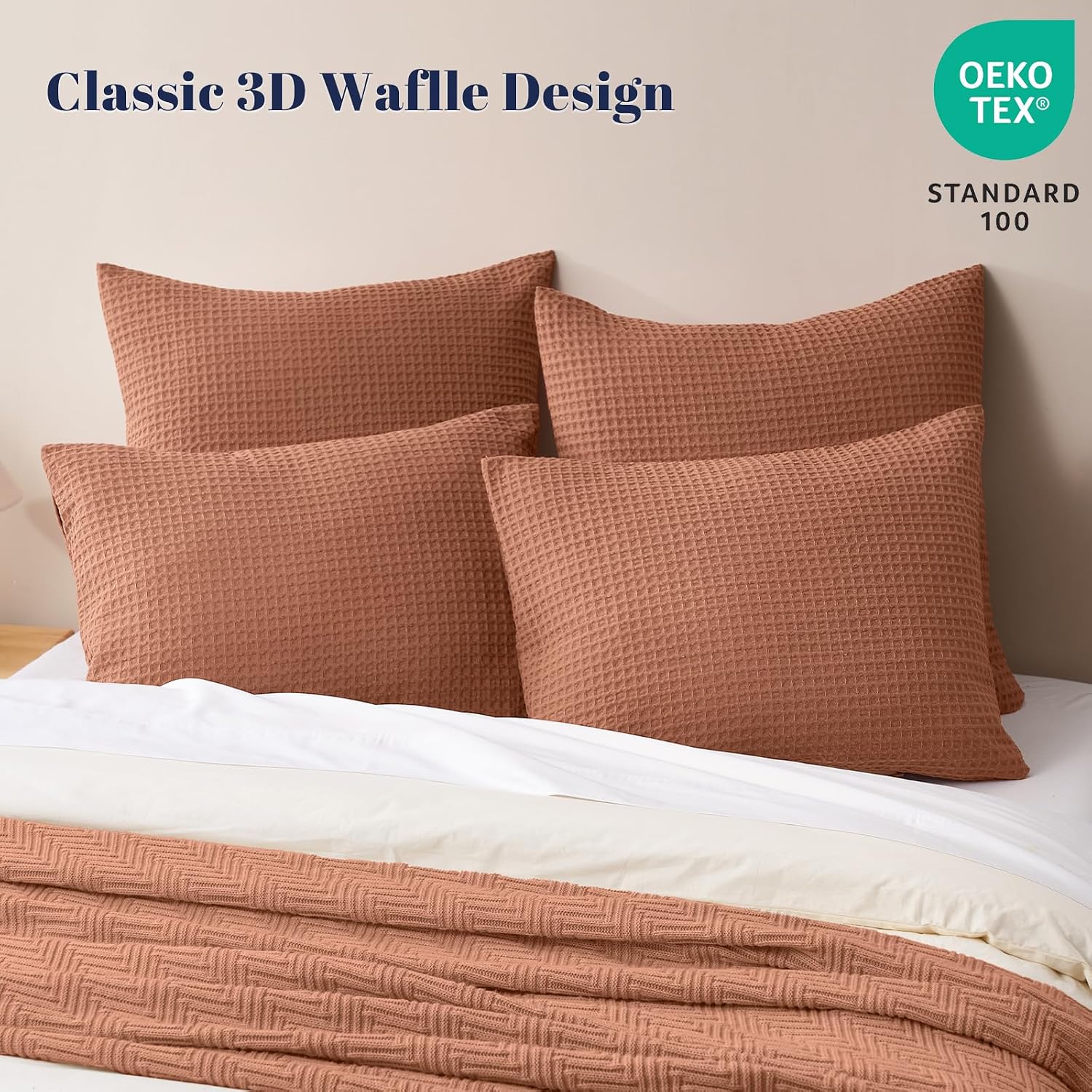 Phf Ultra Soft Waffle Weave Pillow Shams King Size, No Insert, 2 Pack 20" x 36" Pillowcases, Breathable & Skin-Friendly Pillow Cases, Stylis…