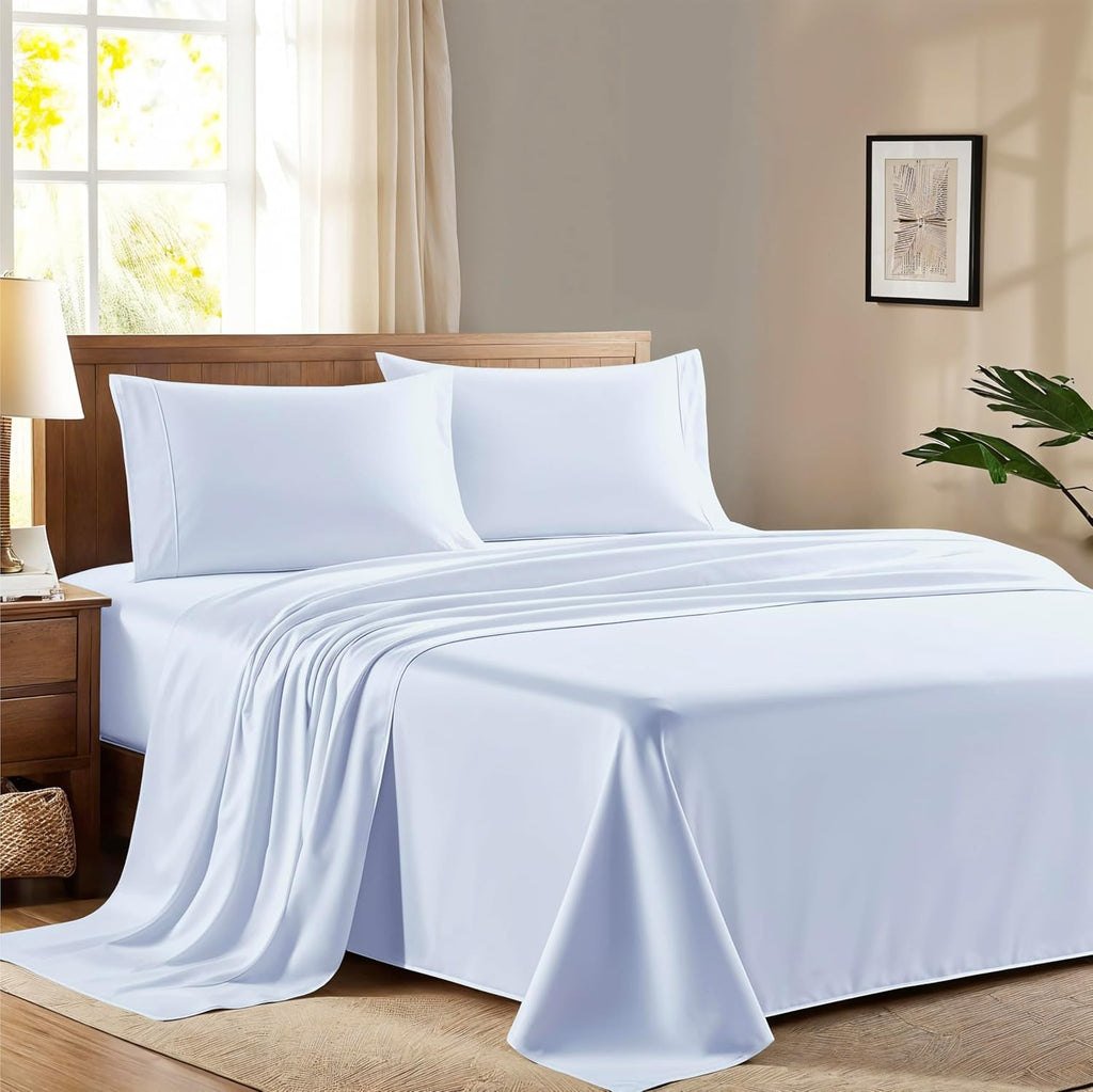 AshtonSheets 100% Egyptian Cotton King Size Sheet Set - 600 Series Refined Collection Sheets Set for King Size Bed (4 PC, Light Blue), Soft…