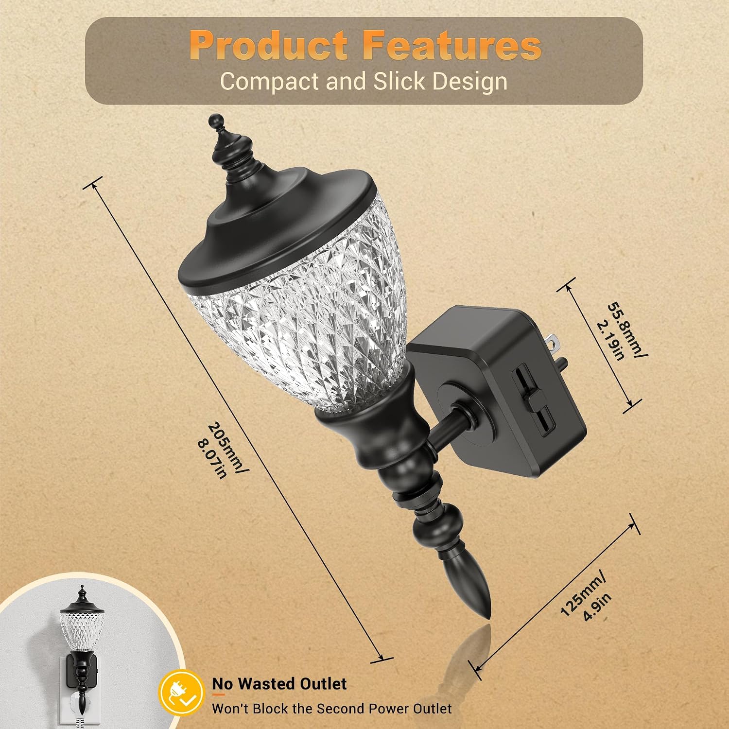 JandCase Night Lights Plug into Wall, 3000K Soft White, Dusk to Dawn Sensor, 0-100LM Dimmable Industrial Night Light, for Bedroom…