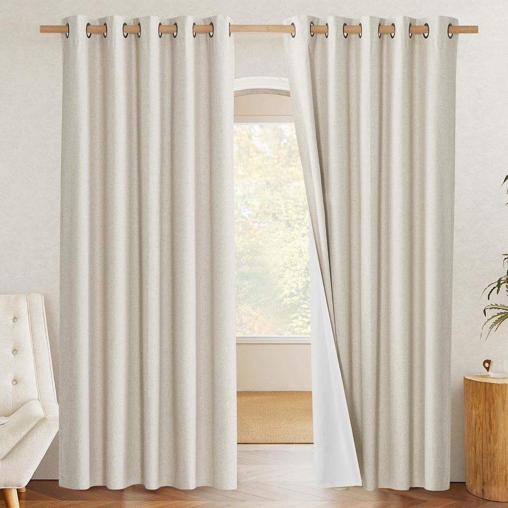 NICETOWN Farmhouse Style 100% Blackout Natural Linen Curtains 90 inches Length, 2 Panels, 62" W, Room Cooling Window Draperies with…
