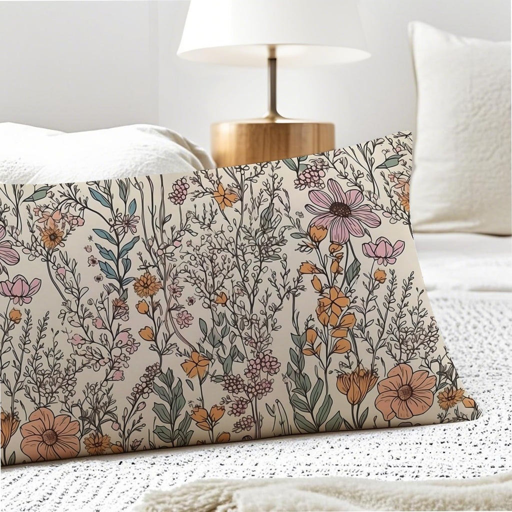 Vintage Boho Floral 20x54 Body Pillow Cover, Cottagecore Room Decor, Retro Rustic Cottagecore Flowers Aesthetic Decorative Long Body…