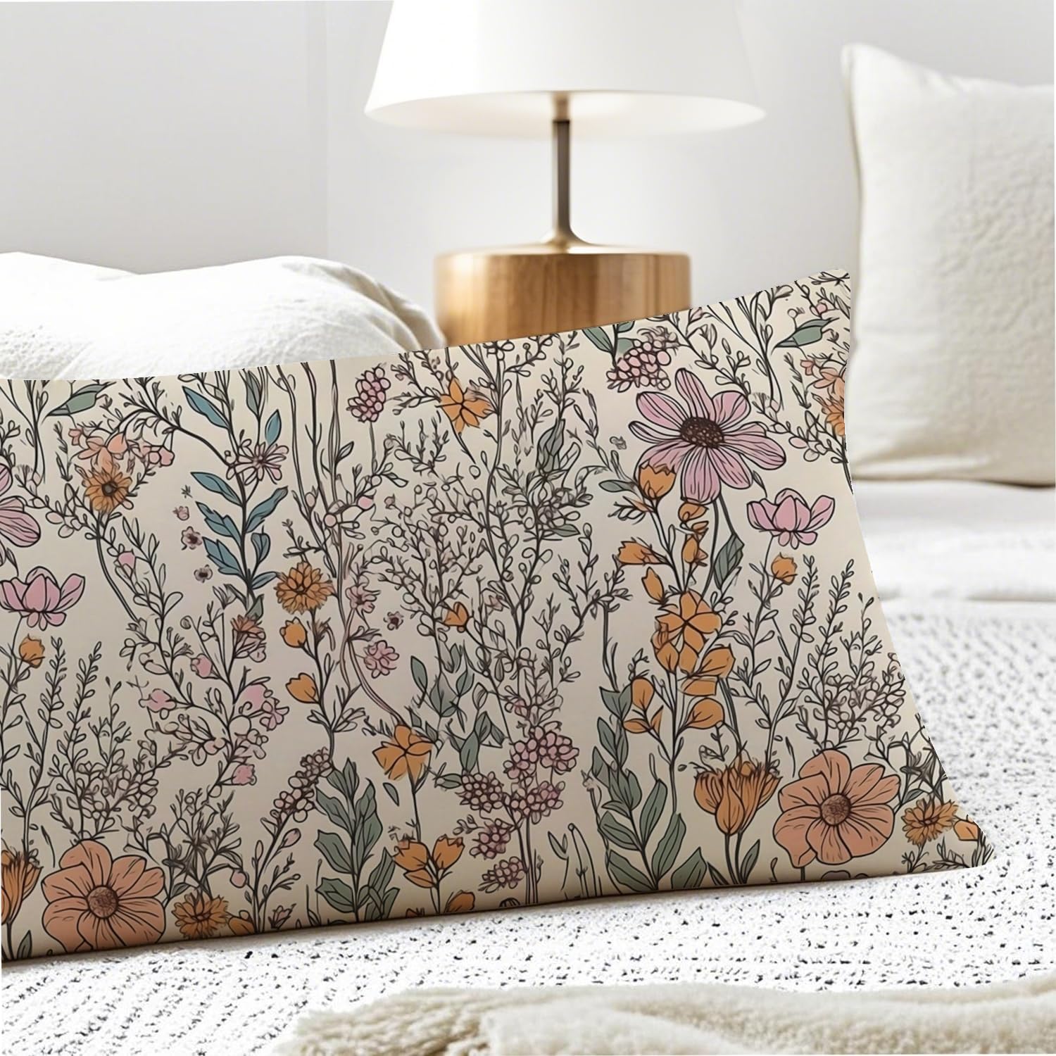 Vintage Boho Floral 20x54 Body Pillow Cover, Cottagecore Room Decor, Retro Rustic Cottagecore Flowers Aesthetic Decorative Long Body…