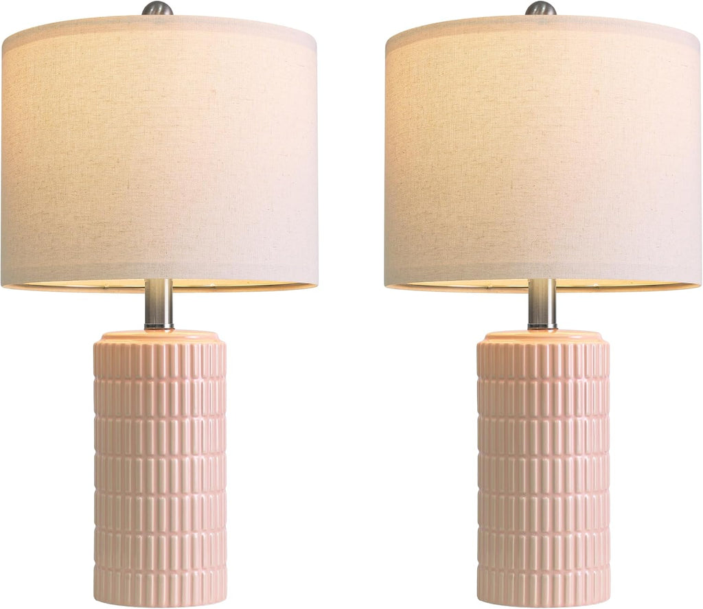 PoKat 20.75" Pink Ceramic Table Lamps Set of 2, Small Modern Bedroom Lamps for Girls Room, Bedside Lamps for Night Stands, Cute Lamps for…