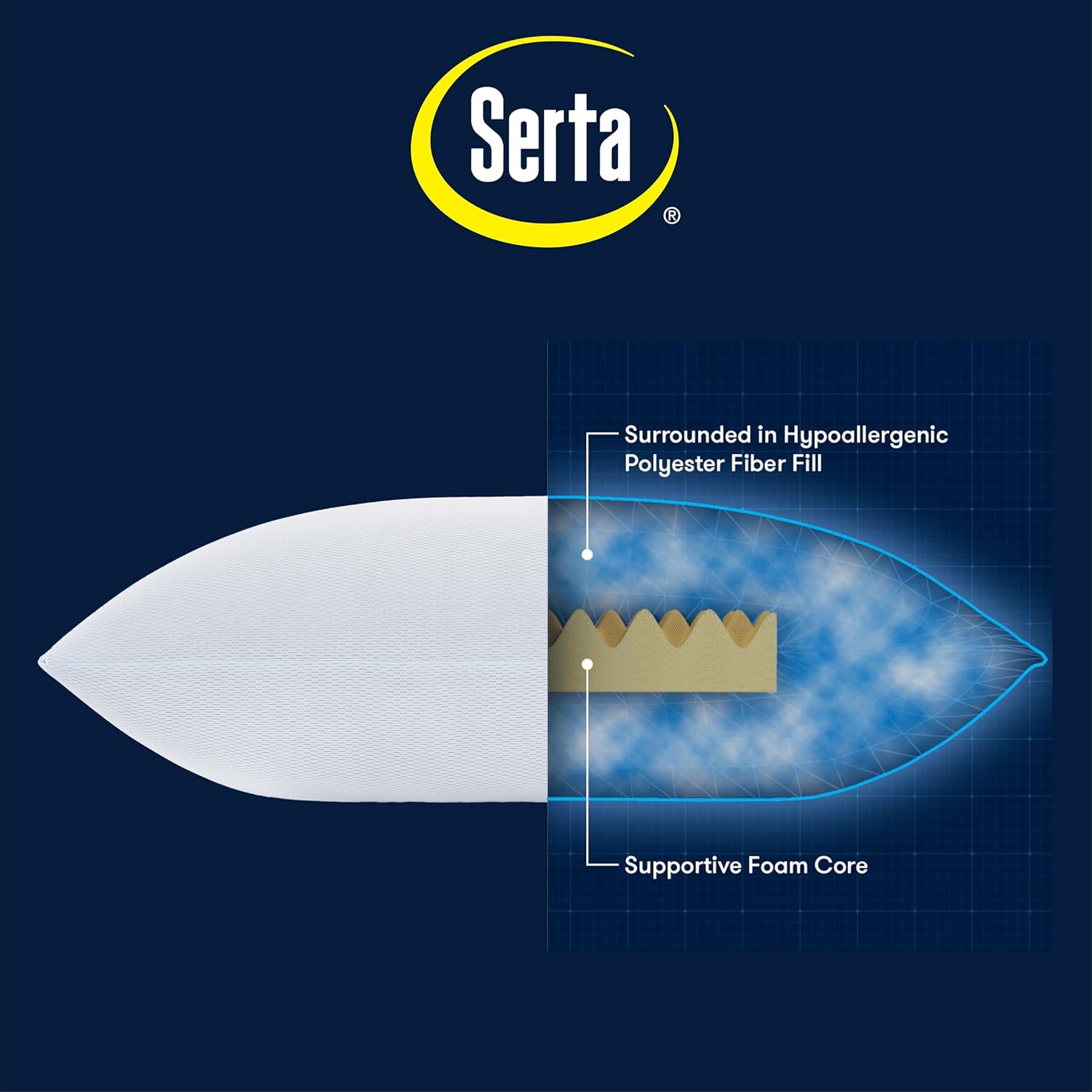 Serta Won't Go Flat Down Alternative Cooling Bed Pillows, Extra Life Foam Core with Medium Support, Perfect for Back, Stomach or Side Sleep…
