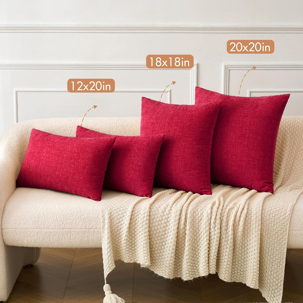 Miulee Pack of 2 Red Couch Throw Pillow Covers 18x18 Inch Soft Cushion Covers for Sofa Living Room Solid Dyed Pillow Cases Red