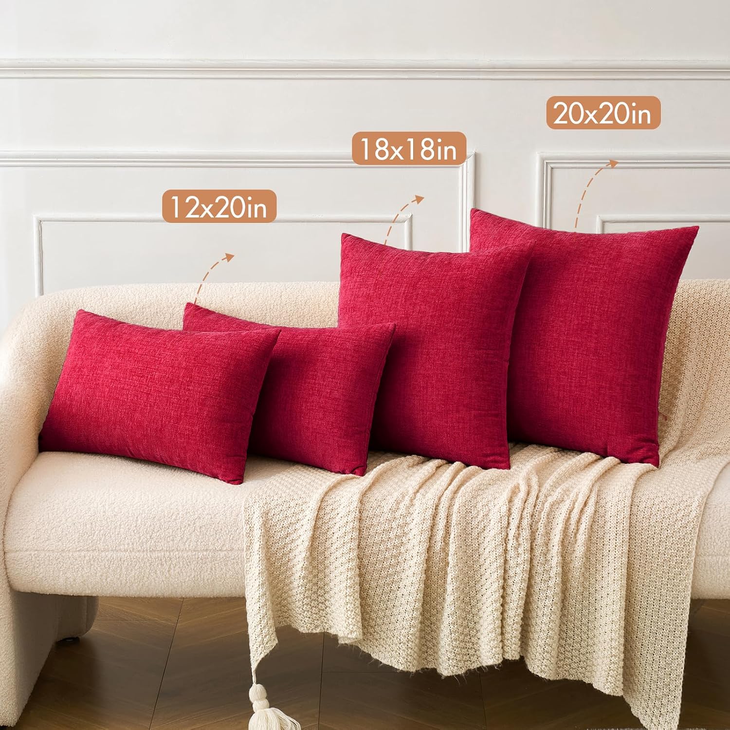 Miulee Pack of 2 Red Couch Throw Pillow Covers 18x18 Inch Soft Cushion Covers for Sofa Living Room Solid Dyed Pillow Cases Red