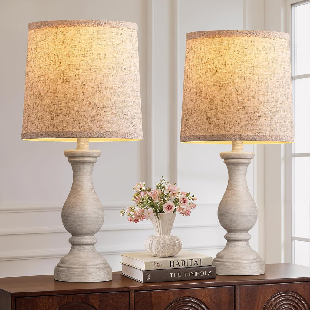 Seealle Farmhouse Table Lamps Set of 2 - Rustic Bedroom Lamps for Living Room, 22" Boho Bedside Lamp for Night Stands End Table Office…