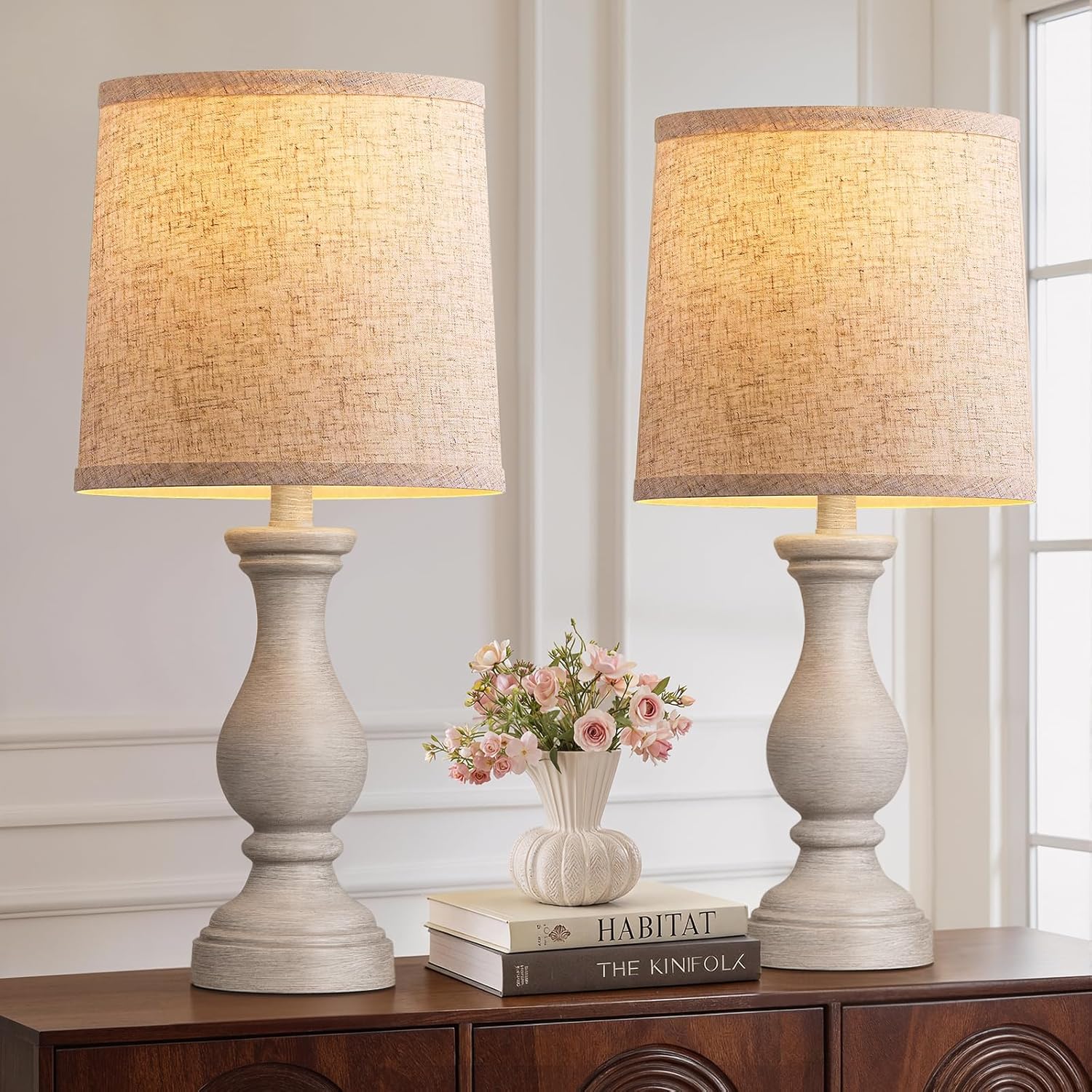 Seealle Farmhouse Table Lamps Set of 2 - Rustic Bedroom Lamps for Living Room, 22" Boho Bedside Lamp for Night Stands End Table Office…