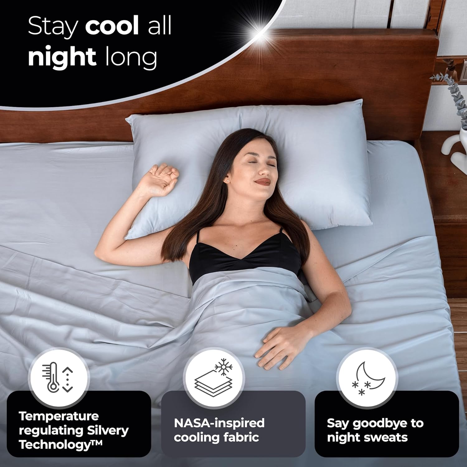 Silvery Silver Infused Satin Pillowcases Set – 2 Pack Silky Soft Cooling Pillow Cases with Self-Cleaning Silvery TechnologyTM for Hygienic S…