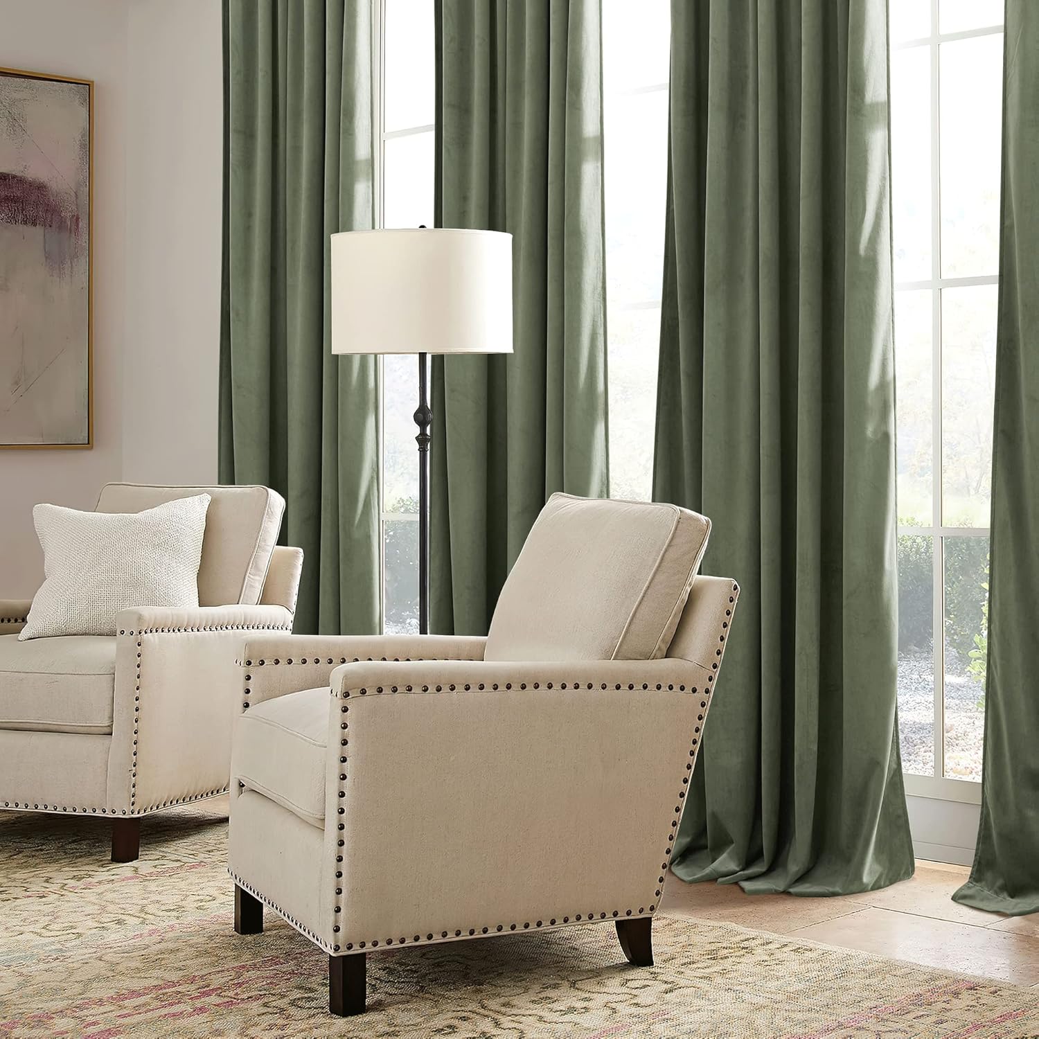 Rybhome RYB HOME Sage Green Velvet Curtains 84 inches, Room Darkening Super Soft Velvet Drapes with Pleat Tape for Living Room, Thermal Ins…