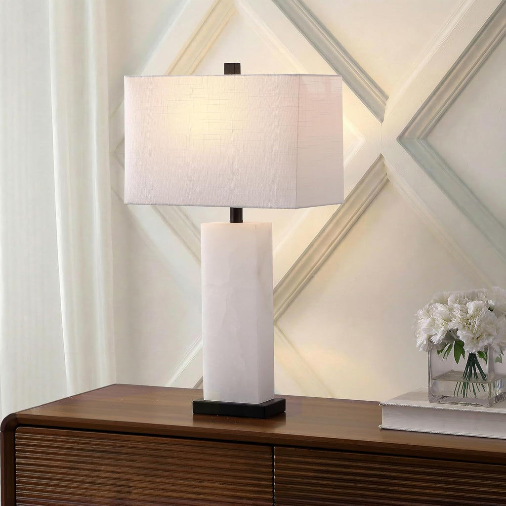 JONATHAN Y 27" White Black Alabaster Rectangular Table Lamp Contemporary Modern Bedside Nightstand Lamp for Living Room Bedroom with…