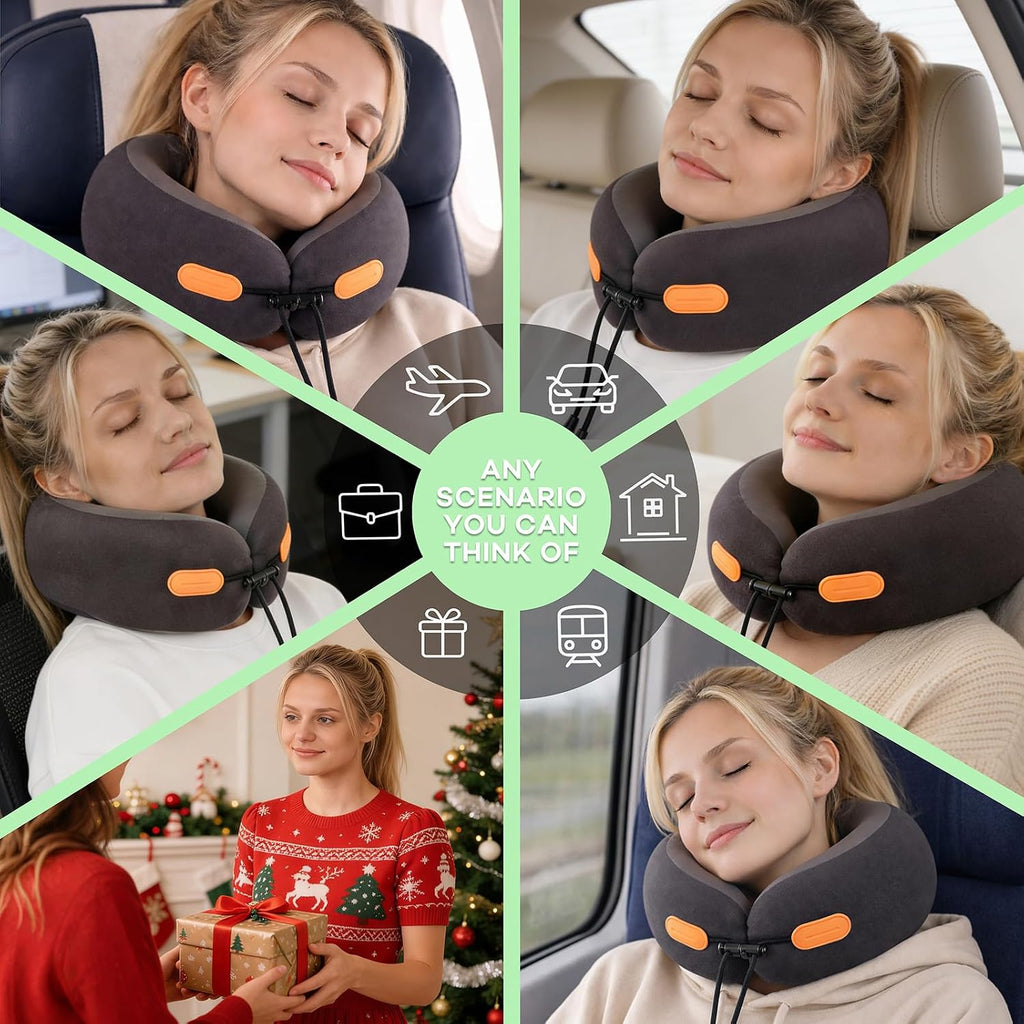 DIVINE DELUXE 360° Support Memory Foam Travel Neck Pillow – Adjustable Fit for Airplane, Car, Train & Office | No Head Bobbing or Dr…