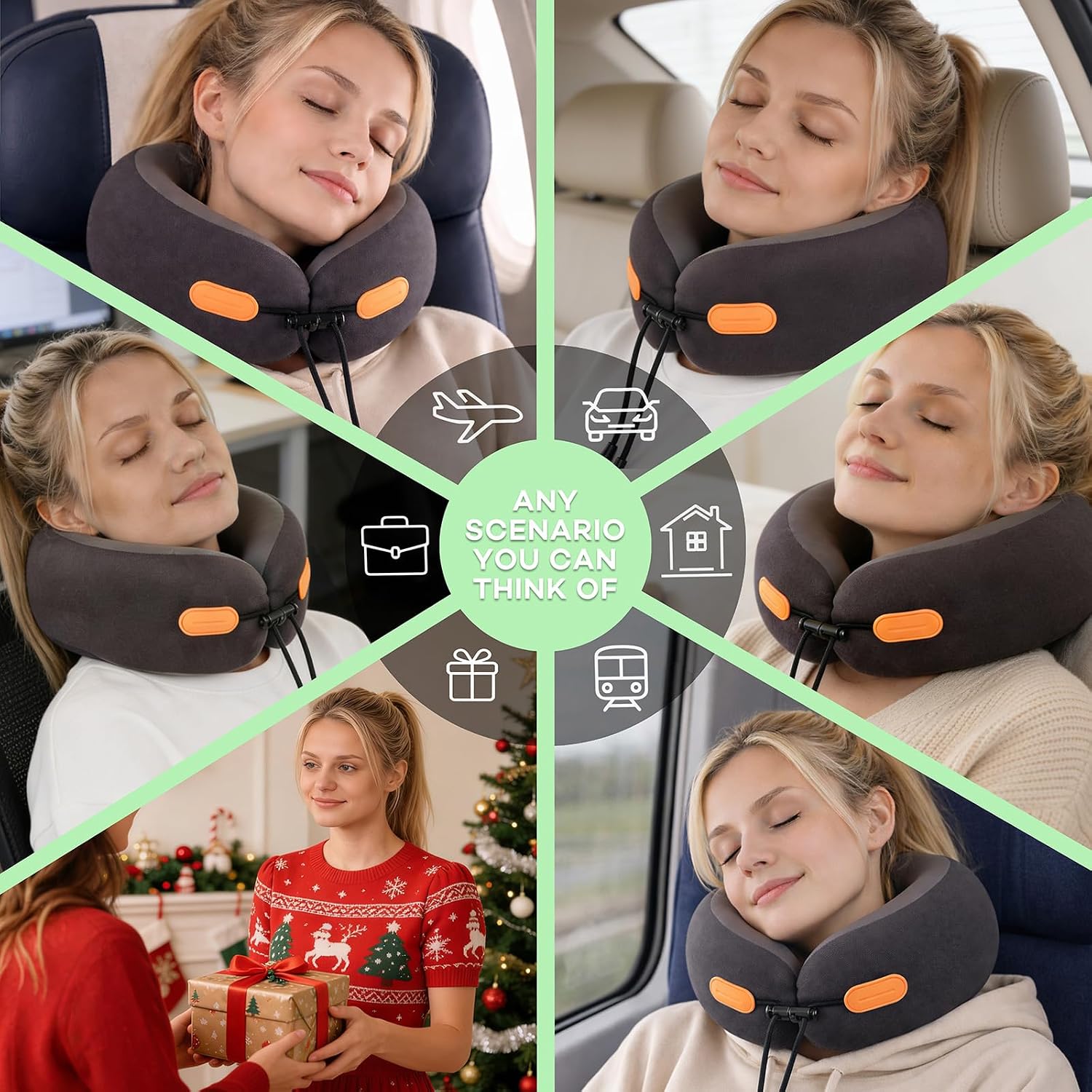 DIVINE DELUXE 360° Support Memory Foam Travel Neck Pillow – Adjustable Fit for Airplane, Car, Train & Office | No Head Bobbing or Dr…