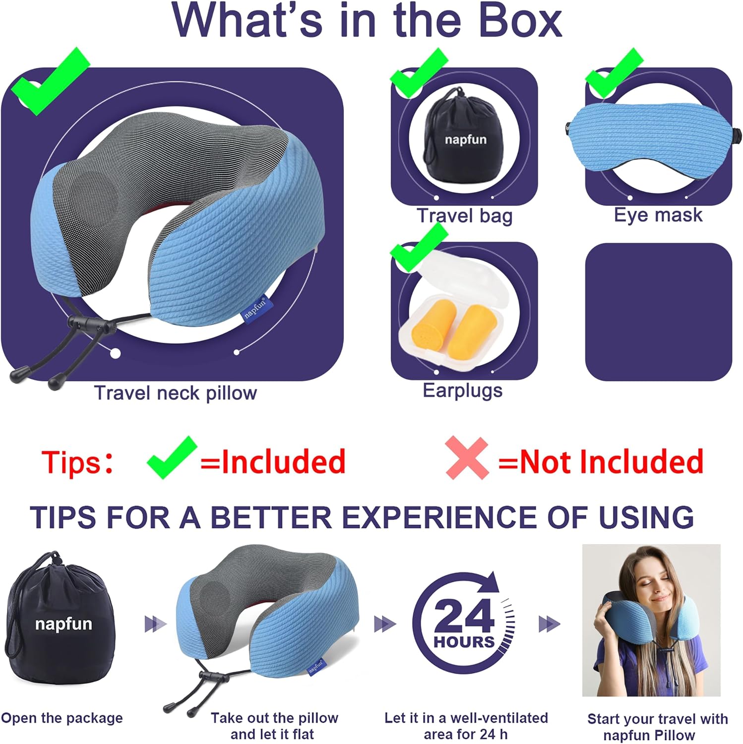 napfun Neck Pillow for Travel with Travel Pouch, Sleep Mask & Earplugs, Memory Foam Airplane Pillow for Headrest Sleep with Eyeshades…