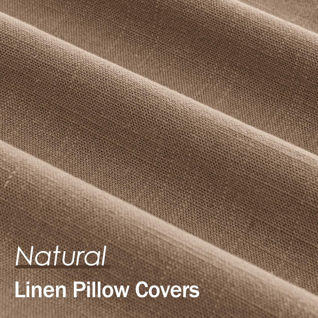 Anroduo Pack of 2 Decorative Linen Pillow Covers Coco Brown Euro Sham Neutral Farmhouse Boho Soild Cushion Case Soft Accent Pillowcase for…