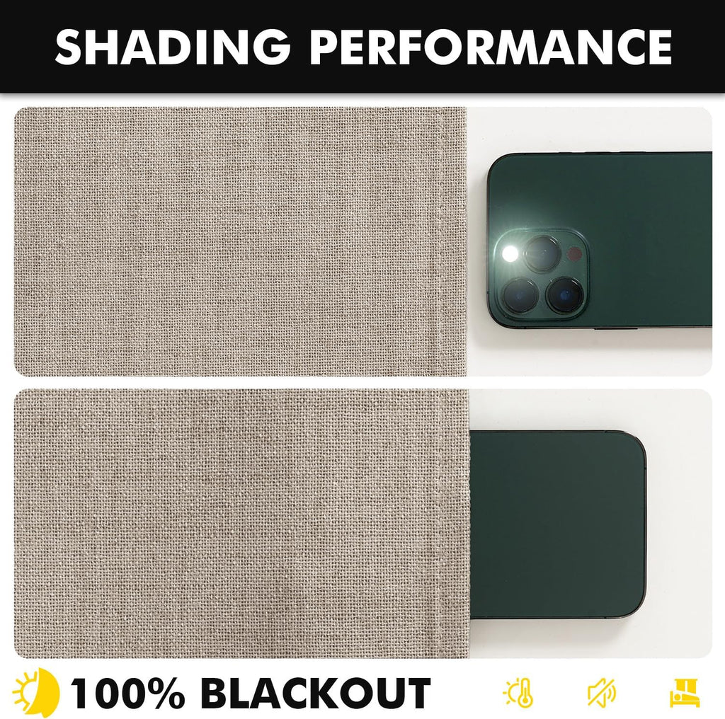 Miulee 100% Blackout Linen Curtains for Bedroom, Taupe Solid Luxury Decor Thermal Insulation Room Darkening Drapes for Living Room Nursery…