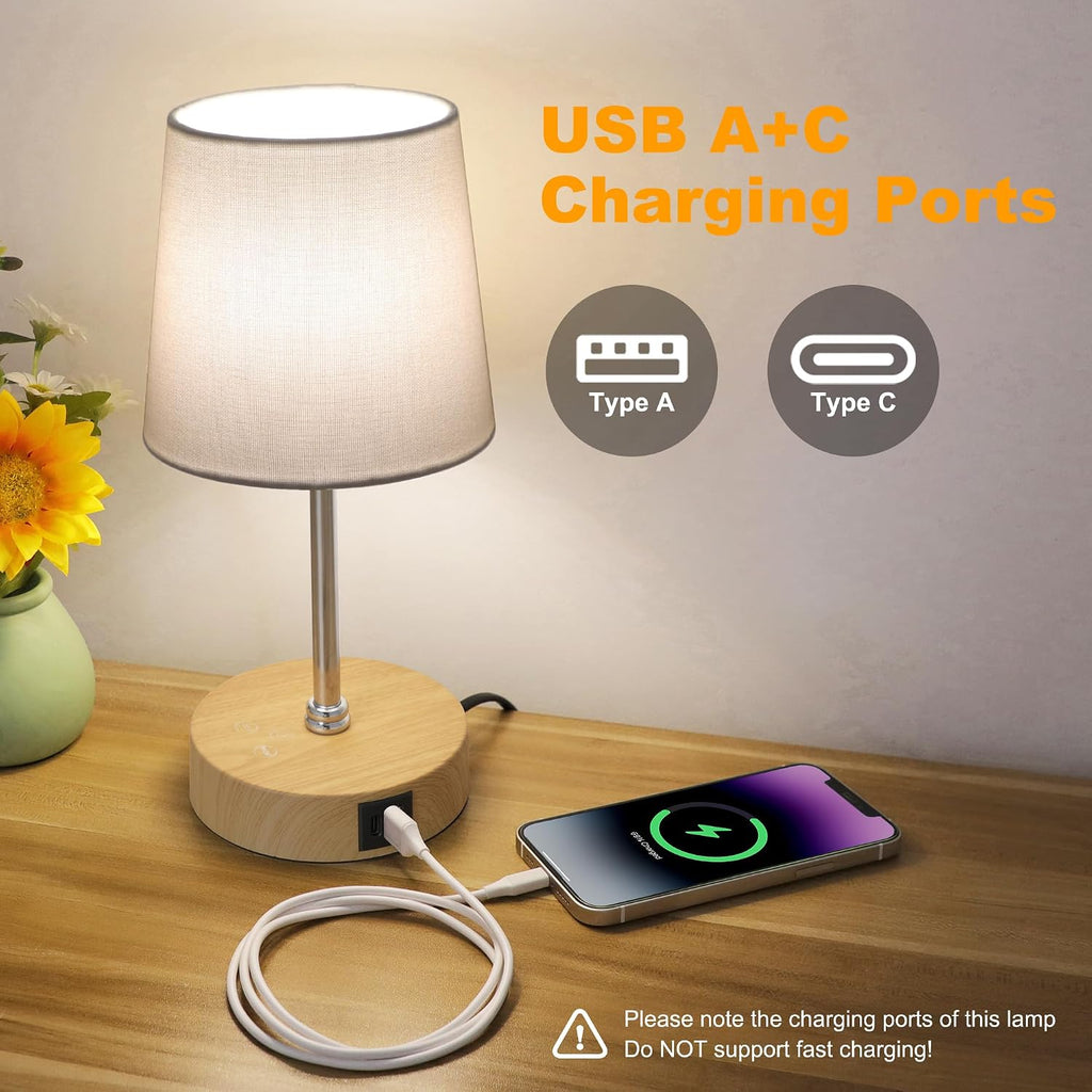 Ascher Small Bedside Table lamp Set of 2, RGB Color Changing Lamps, 3 Color Temperatures, Stepless Dimmable, Nightstand Lamp with USB C+A…