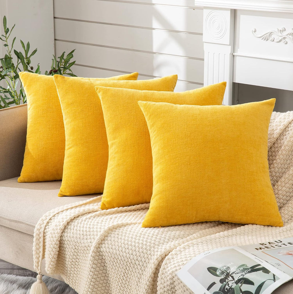 Gawamay Decorative Square Throw Pillow Covers 18"x18" Inch Set of 4, Super Soft Chenille Pillows Cover Fall Pillowcase for Living Room Bedr…