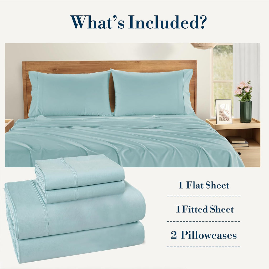 Casa Platino Twin Sheets Sets – 100% Cotton Twin Sheets Cooling with 2 Pillowcases, 15" Deep Pocket Fitted Sheet, Crisp & Smooth Feel…