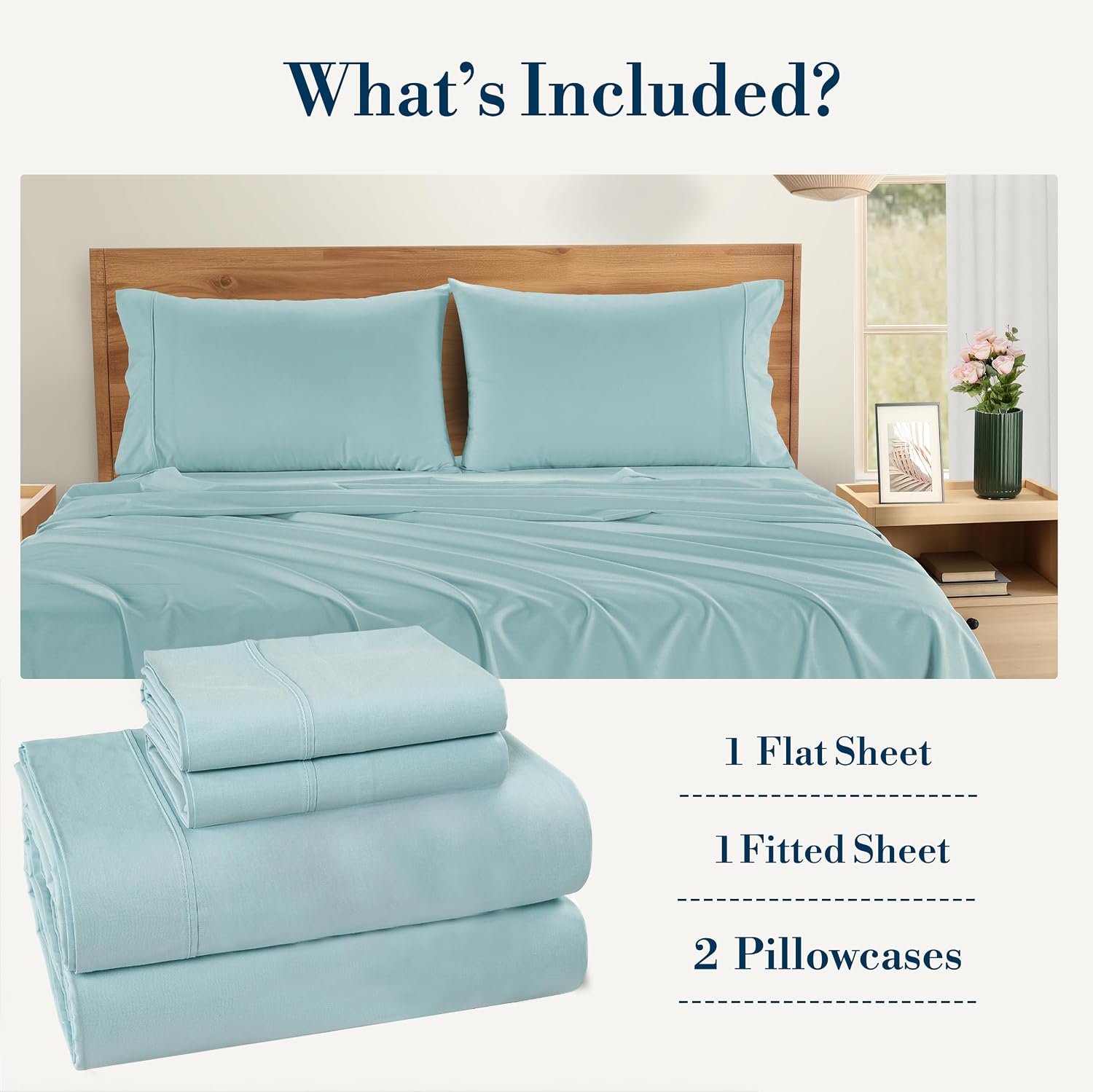 Casa Platino Twin Sheets Sets – 100% Cotton Twin Sheets Cooling with 2 Pillowcases, 15" Deep Pocket Fitted Sheet, Crisp & Smooth Feel…