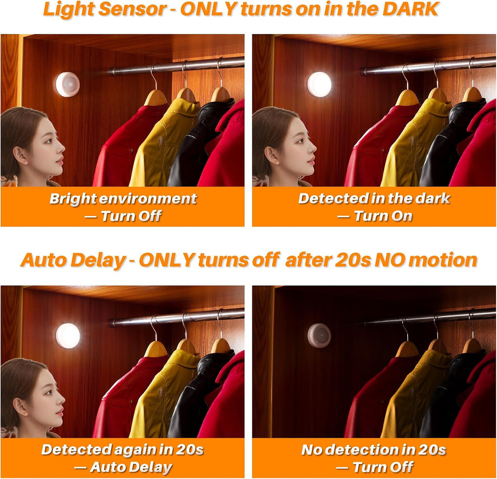 STAR-SPANGLED 3 Pack 2.8” Motion Sensor Lights Indoor AAA Battery Operated, Stick on LED Puck Light for Stairs, Under Cabinet, Closet…
