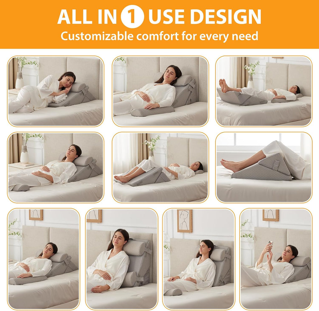 Ruqmuis 4PCS Wedge Pillow Set for After Surgery, Adjustable 9&12 Inch Bed Wedge Pillow for Sleeping, Incline Pillow Wedge for Headboard, Po…