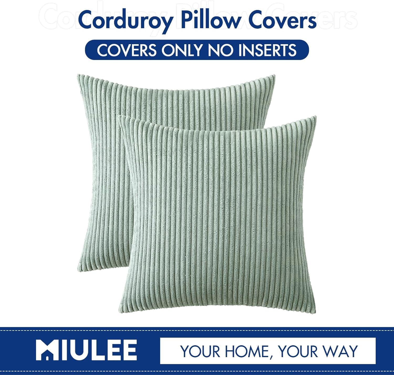 MIULEE Pack of 2 Corduroy Pillow Covers Super Soft Throw Pillow Covers Striped Pillowcases for Sofa Bedroom Couch 20 x 20 Inch Greyish Green
