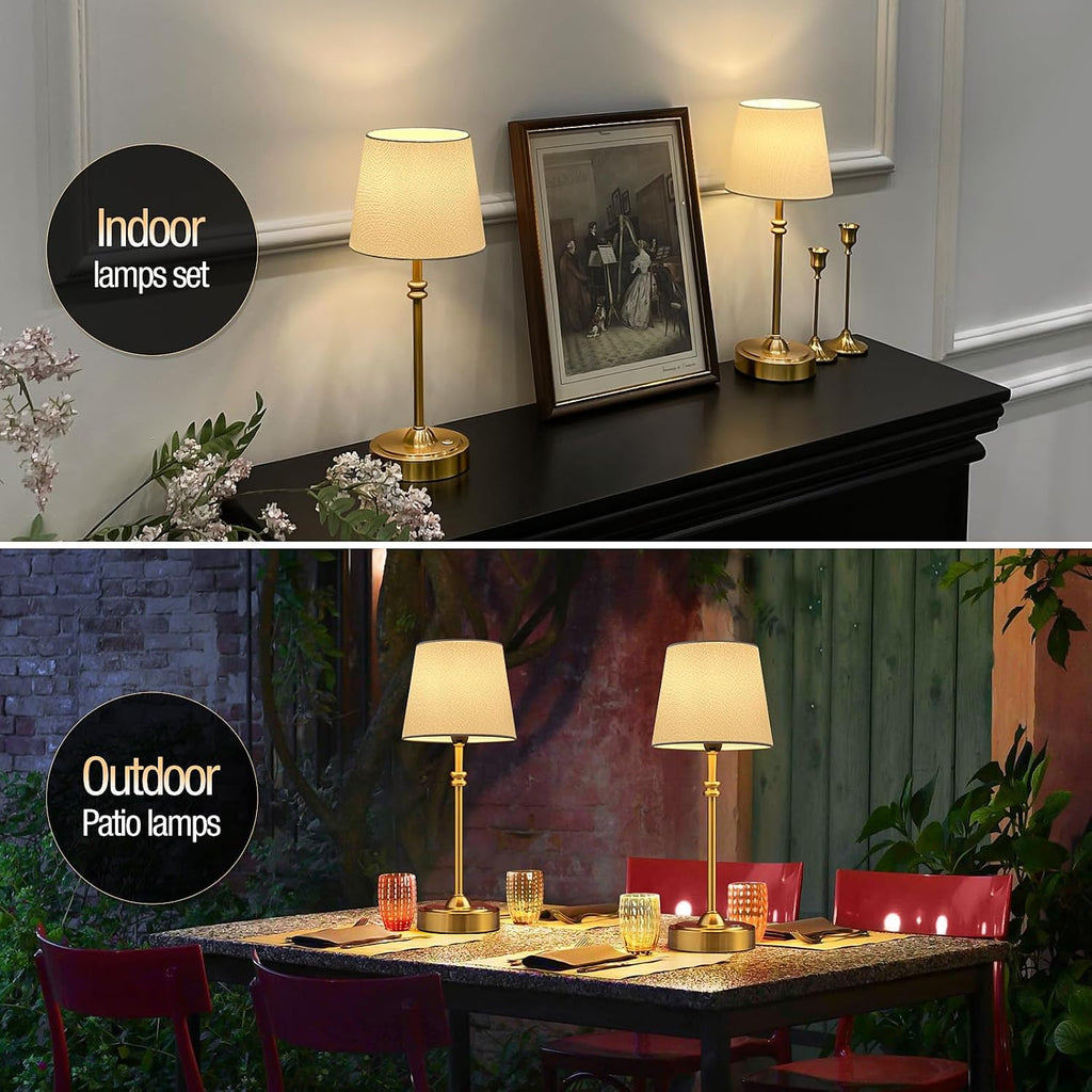 ONEWISH Cordless Table Lamps Set of 2 - Battery Powered Lamp, 4000mAh Rechargeable, Stepless Dimmable, Wireless Lamp with Fabric Shade…