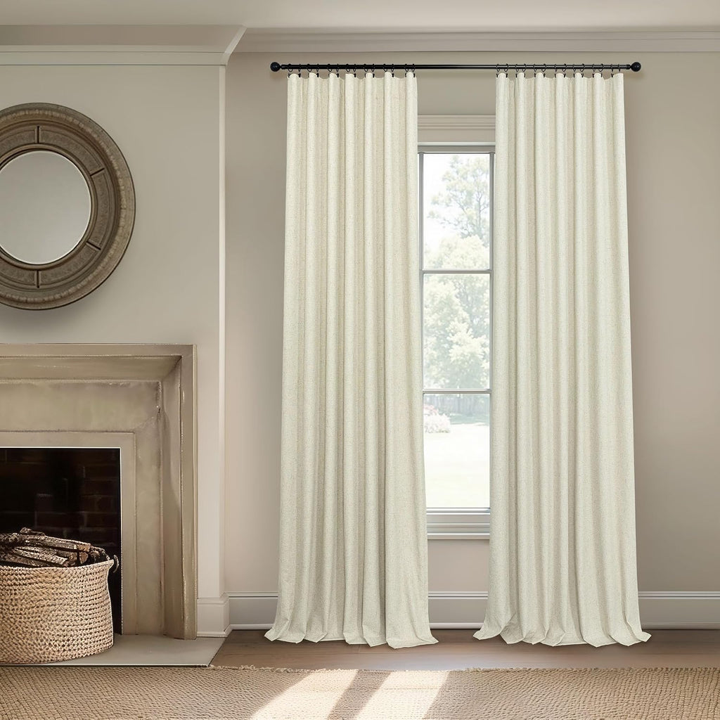 Pitalk Black Out 96 Inch Long Boho Curtains 2 Panel Set Farmhouse Curtain for Living Room Darkening Thermal Noise Reduction Textured Faux L…