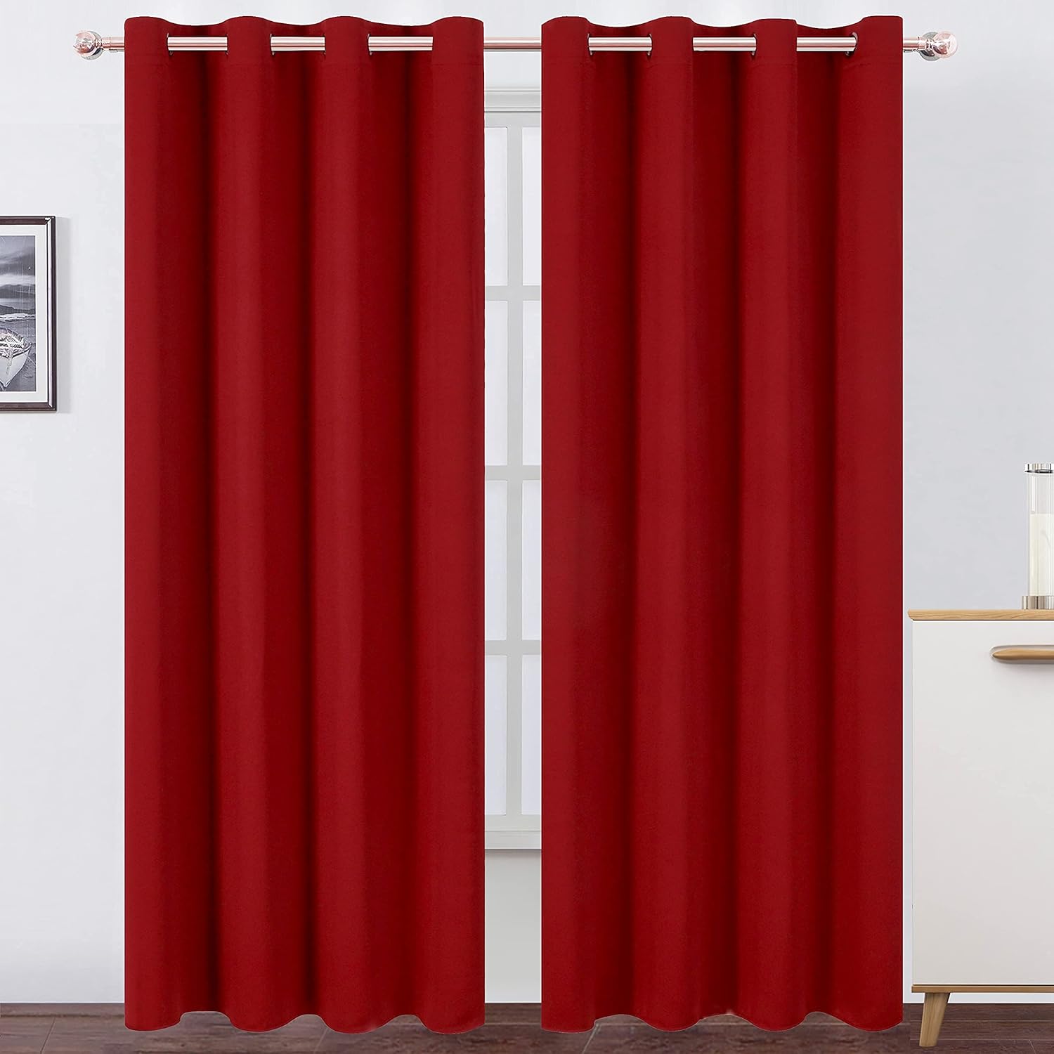 Lemomo Red Curtains 52 x 84 Inch Long/Blackout Curtains Set of 2 Panels/Room Darkening Thermal Insulated Bedroom Curtains Drape 84 Inch Red