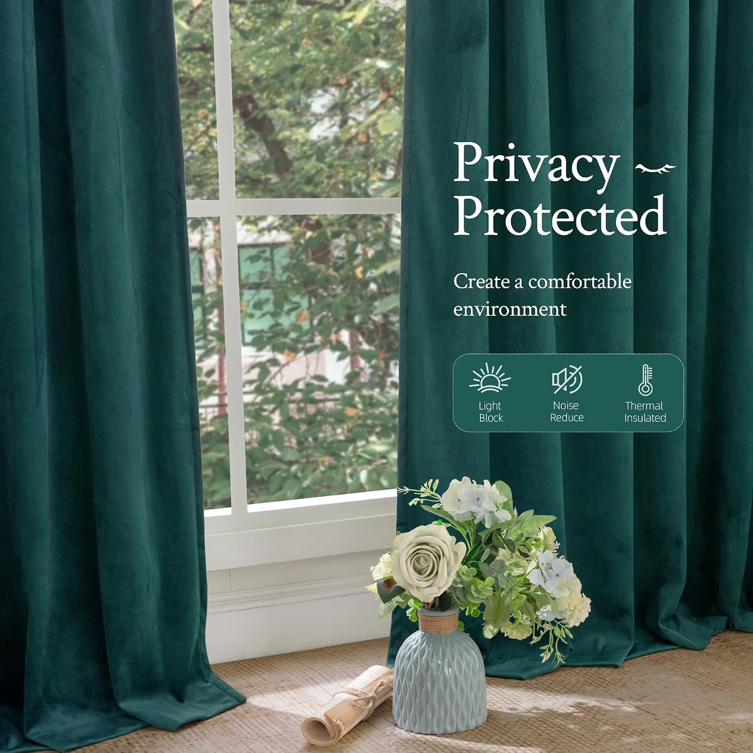 Lamit Teal Velvet Curtains 120 Inch Length for Living Room, Thermal Insulated Room Darkening Drapes Luxury Privacy Protected Back Tab and R…