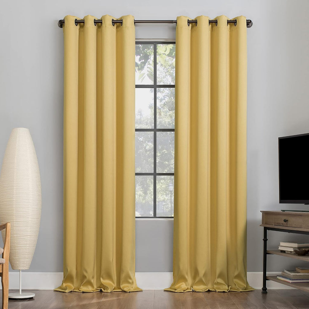 Sun Zero Nordic 2-pack Theater Grade Extreme 100% Blackout Grommet Curtain Panel Pair, 52" x 63", Flax