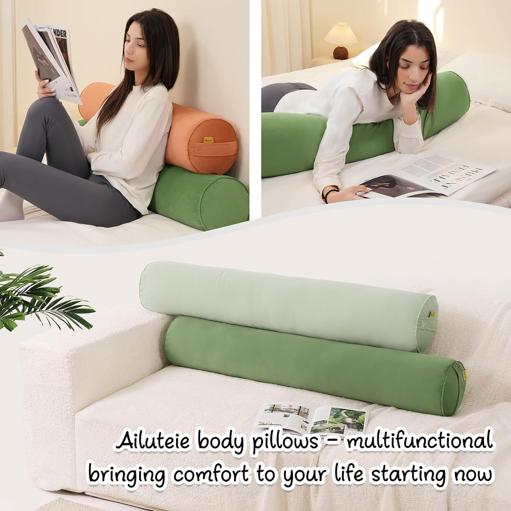 Body Pillow for Adults, Long Round Pillow, Big Cylindrical Pillow, Large Full Bolster Pillows for Side Sleepers (Olive Green, 39.37"*7.87")