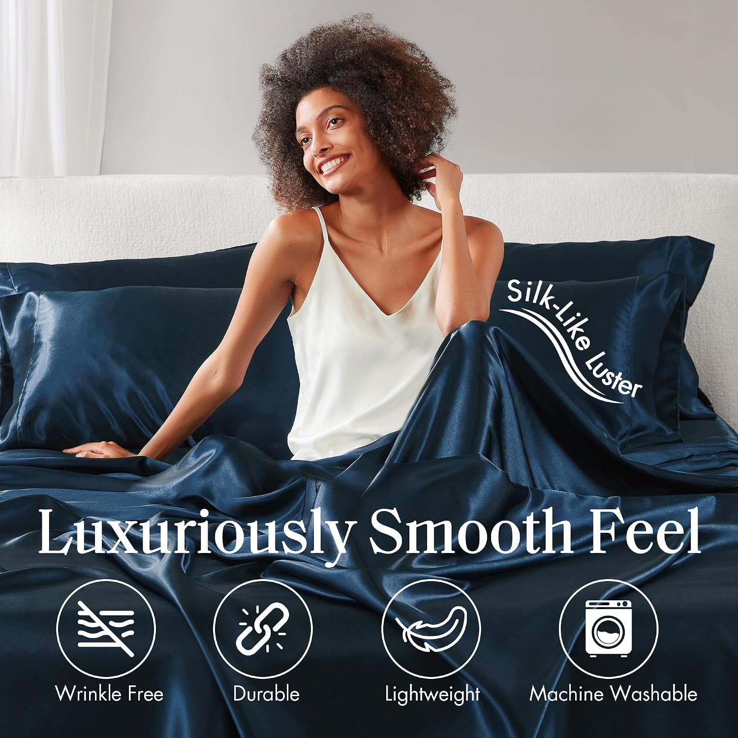 Madisonpark Madison Park Satin Sheets Queen Size, Luxurious Silky Bed Sheets, Elastic 14" Pocket fits up to 16" Mattress, Wrinkle-Free, Sof…