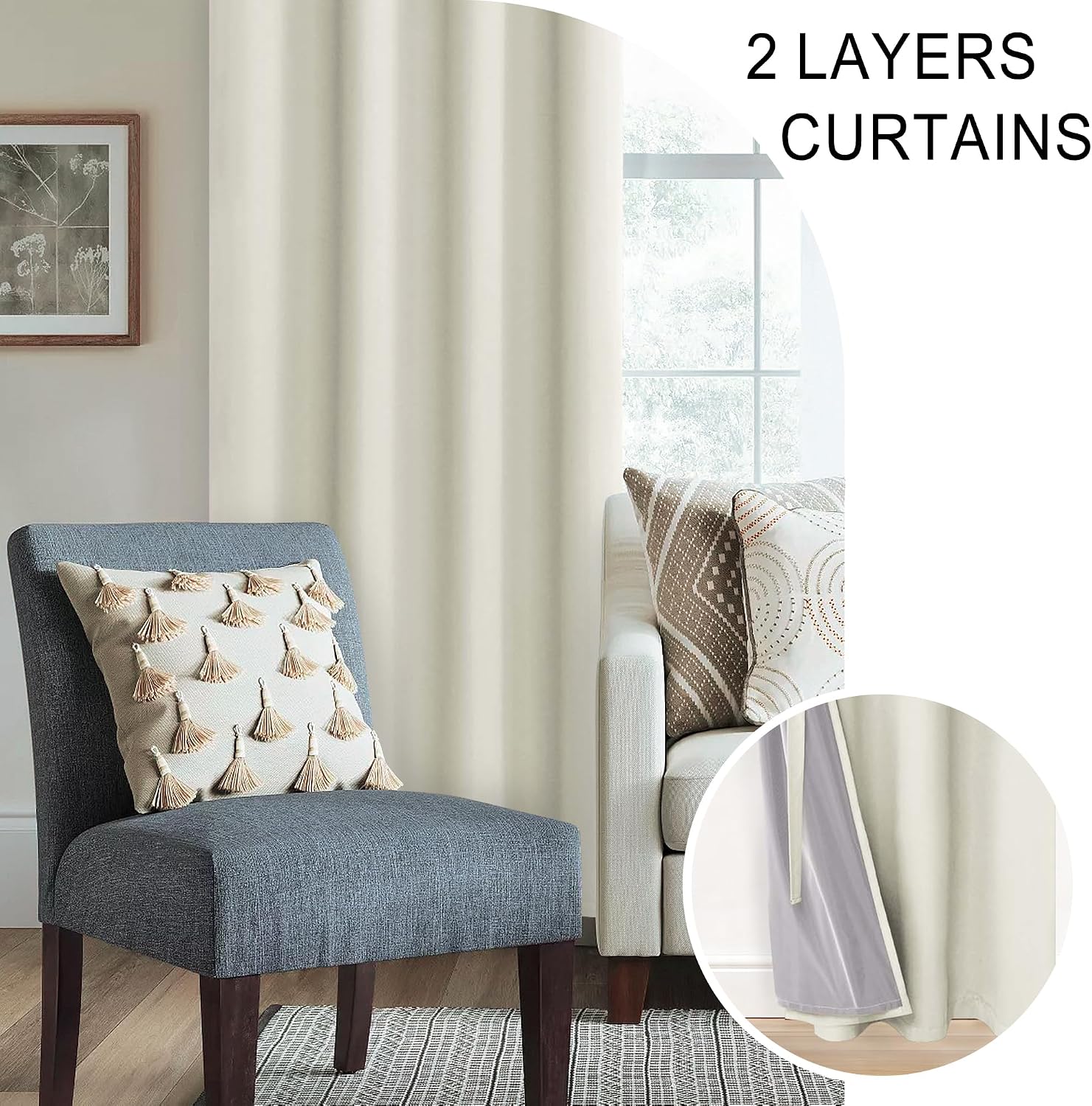 Xwzo 100% Blackout Window Curtains - Thermal Insulated & Completely Room Darkening Black Liner Window Treatment with Tiebacks for Bedroom/L…