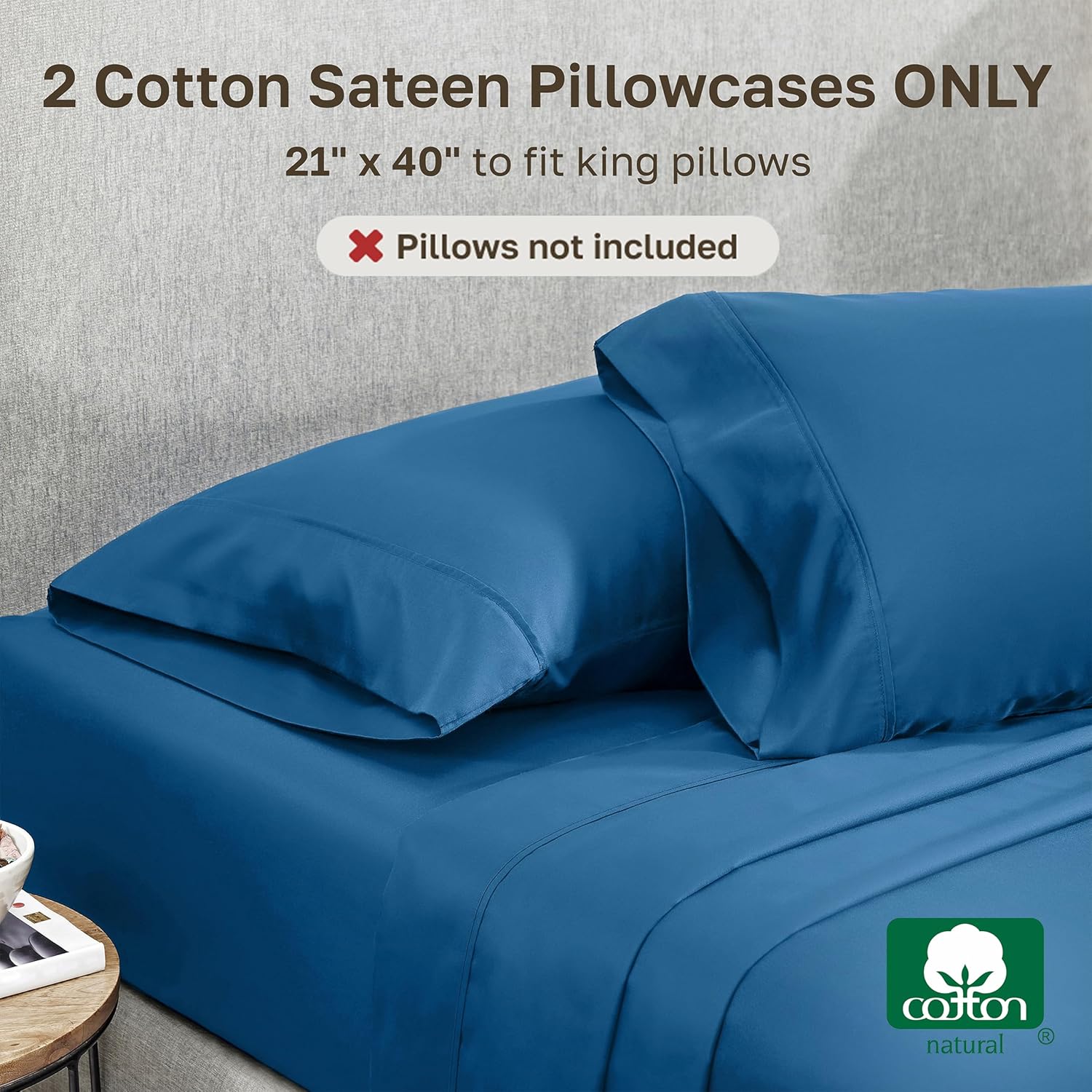 CaliforniaDesignDen California Design Den King Size Pillow Cases Set of 2-400 Thread Count Sateen, Natural 100% Cotton Pillowcases King, So…