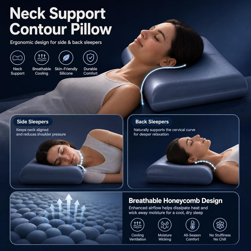 Silicone Pillow for Sleeping, Cooling Ergonomic Neck Support Pillow, High Resilience Bed Pillow for Side Back Sleepers, Washable…