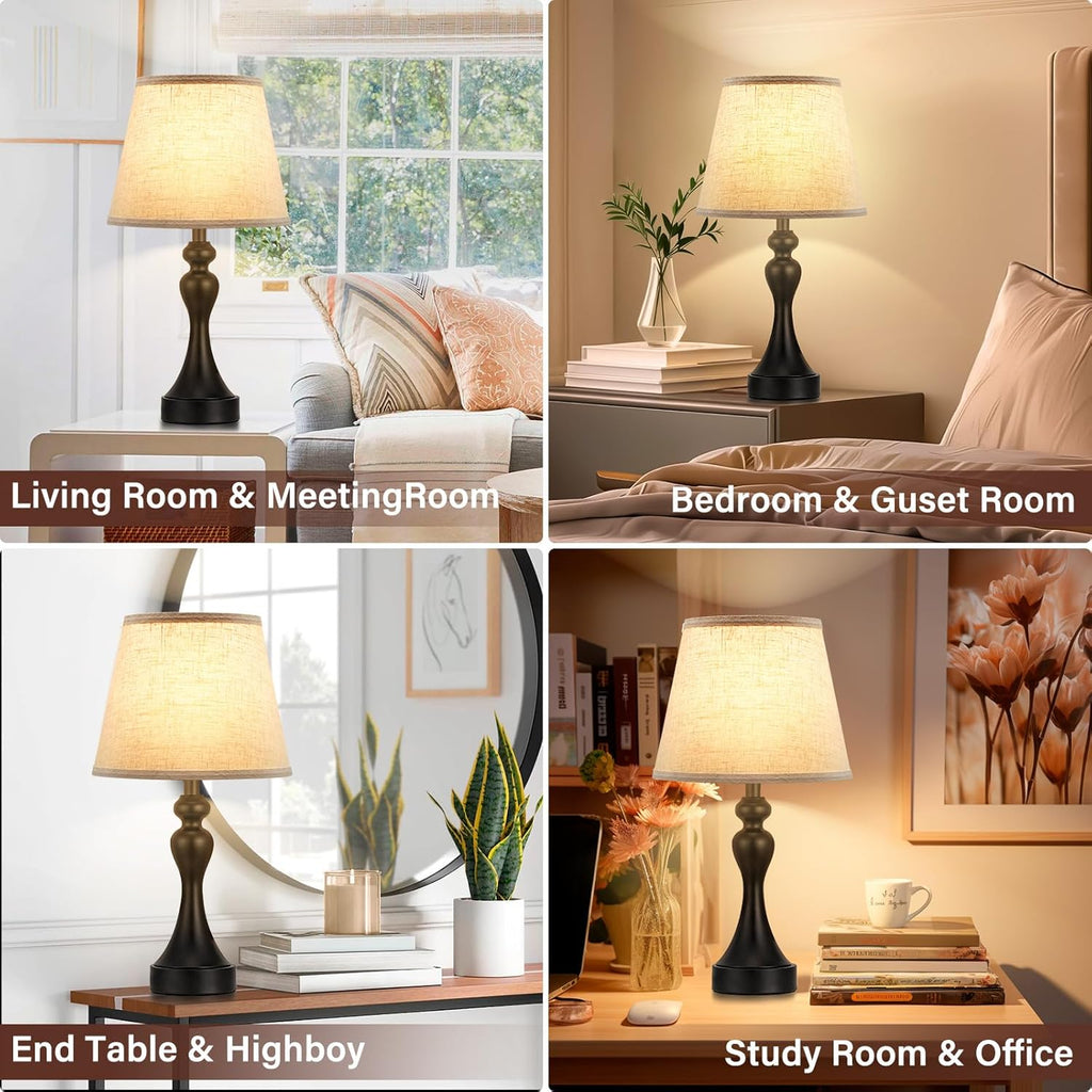 Seealle Touch Lamps for Nightstand - Bedside Lamps Set of 2, 3 Way Dimmable, USB C+A for Bedroom & End Tables (Beige&Black)