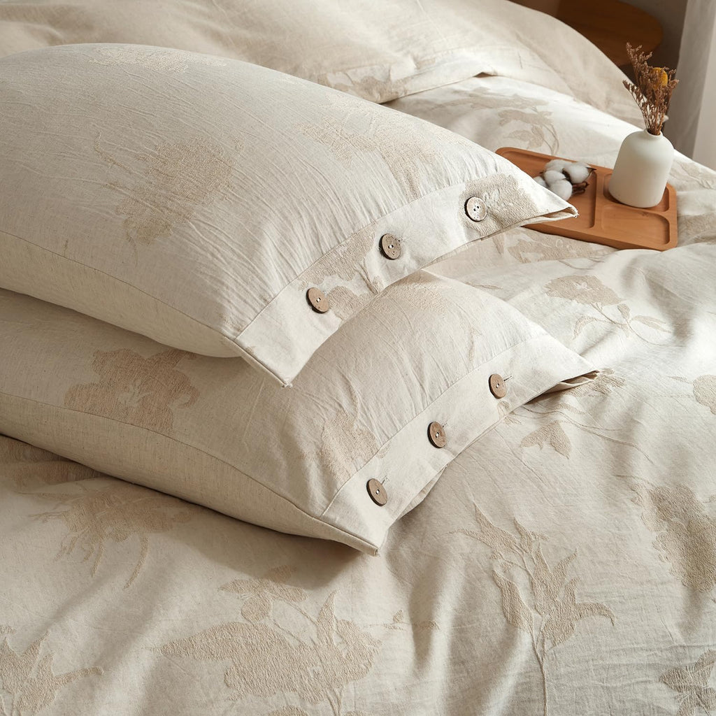 mixinni King Duvet Cover Set - 70% Cotton 30% Linen Blend, Bohemian Floral Jacquard 3-Piece Comforter Cover with 2 Pillowcases, Soft…