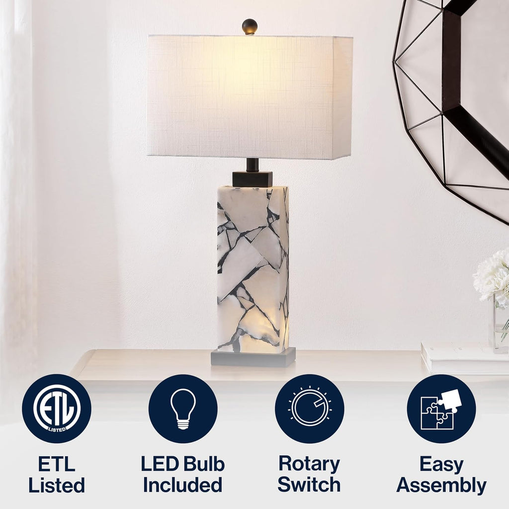 Jonathany JONATHAN Y 27.5" Black White Alabaster Rectangular Table Lamp with Night Light Contemporary Coastal Bedside Lamp for Bedroom with…