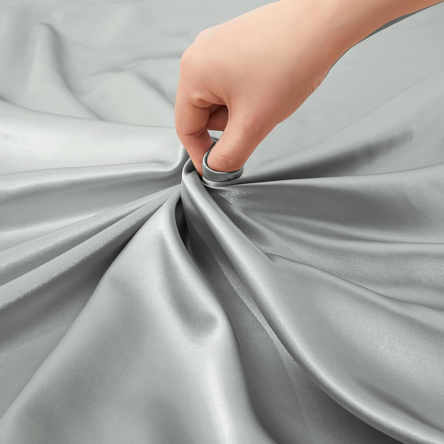 VACVELT 4pcs Silver Grey Satin Sheets Full Size Bed Set, 15 Inch Deep Pocket Silky Satin Sheet Set, Soft Satin Bedding Set Cooling &…