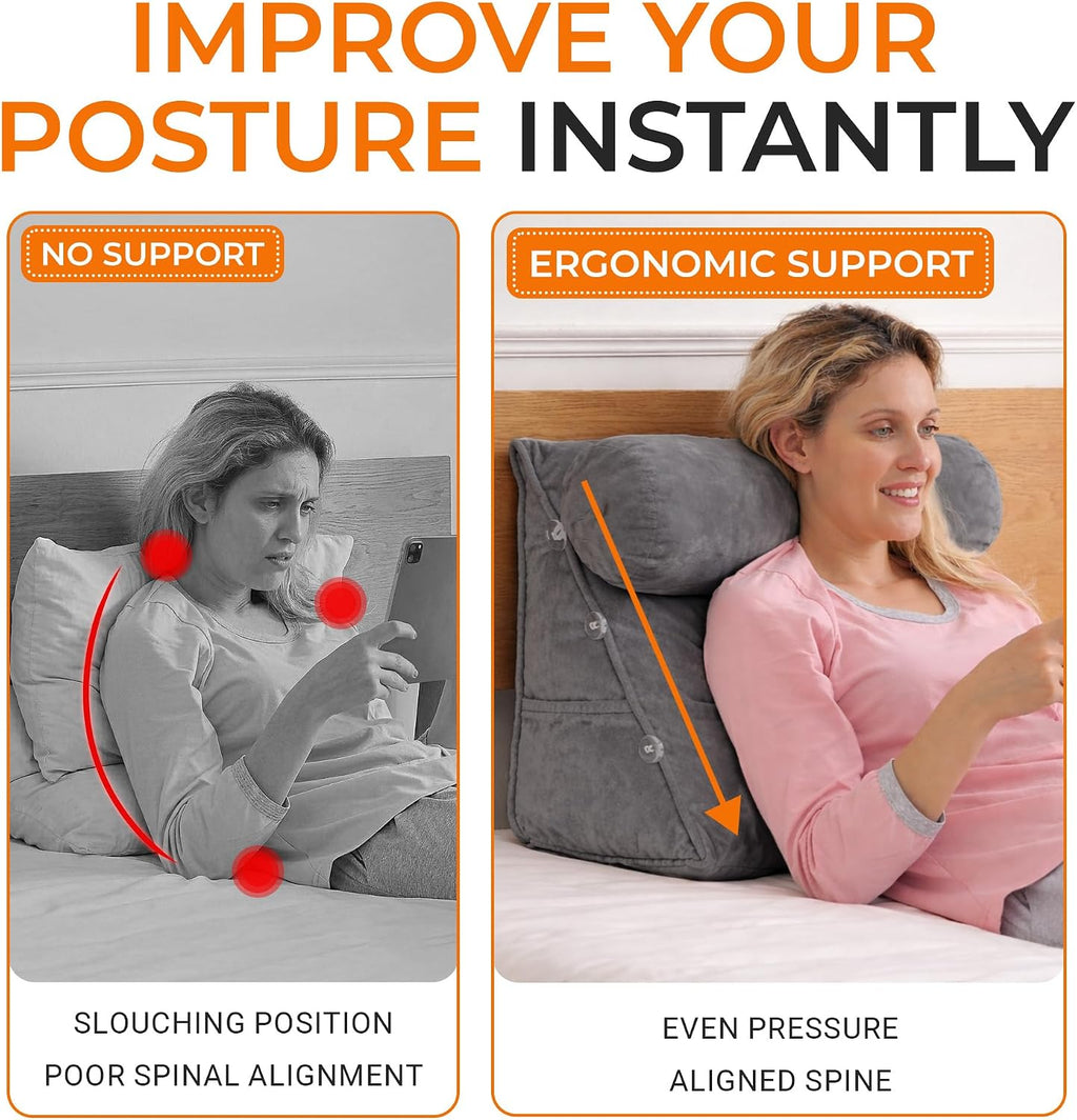 Cheer Collection Reading Wedge Pillow - Adjustable Wedge Reading Pillow with Neck Support, Hollow Fiber-Filled Backrest Pillow for…