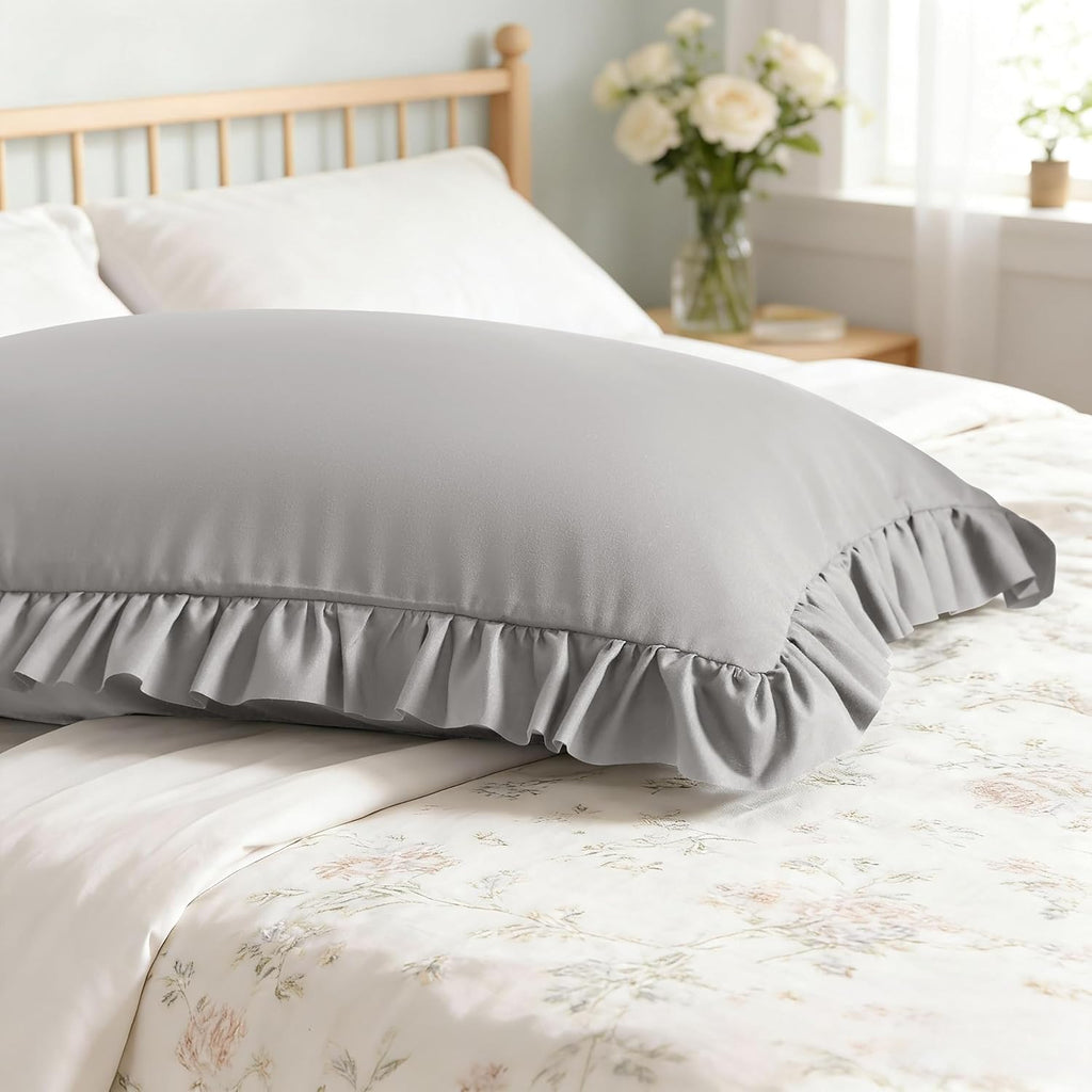 Aerlomi Ruffled Pillowcases, Standard Pillow Shams 20x26 Set of 2, Brushed Microfiber with Envelope Closure, Soft Wrinkle-Resistant,…