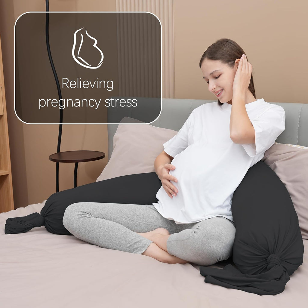 Moonpark MOON PARK Pregnancy Pillow - Incredibly Smooth and Soft Cooling Cover I Shaped Full Body Maternity Pillow with Removable Cover - S…