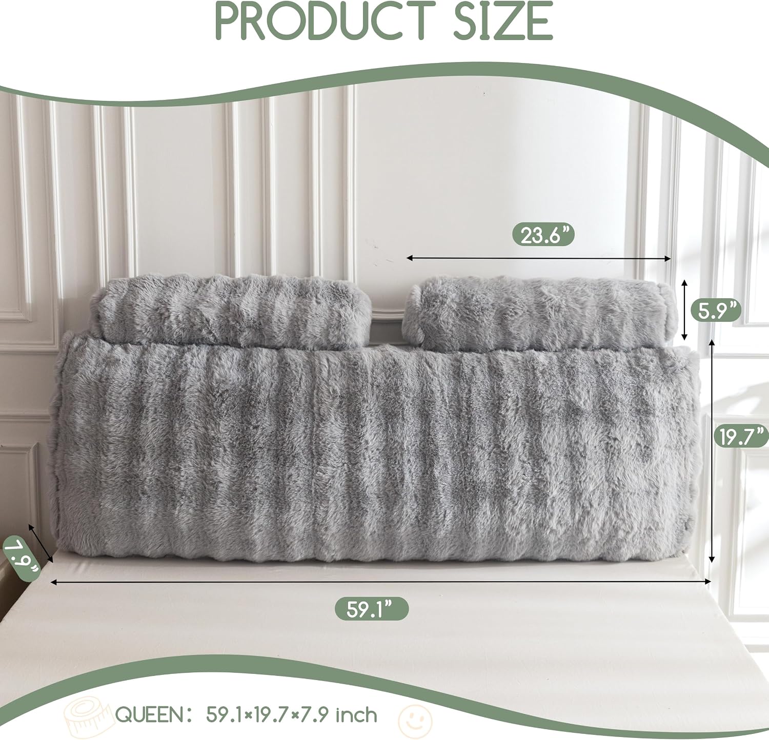 HIGOGOGO Headboard Pillow Queen, Ultra-Soft Wedge Pillow with 2 Cylindrical Neck Pillows, Memory Foam Filling, Back Support Pillows for Bed…
